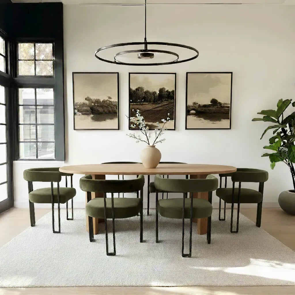 Dwen & Mia 79" Velvet Oval Dining Table Set for 6 (7-Piece)