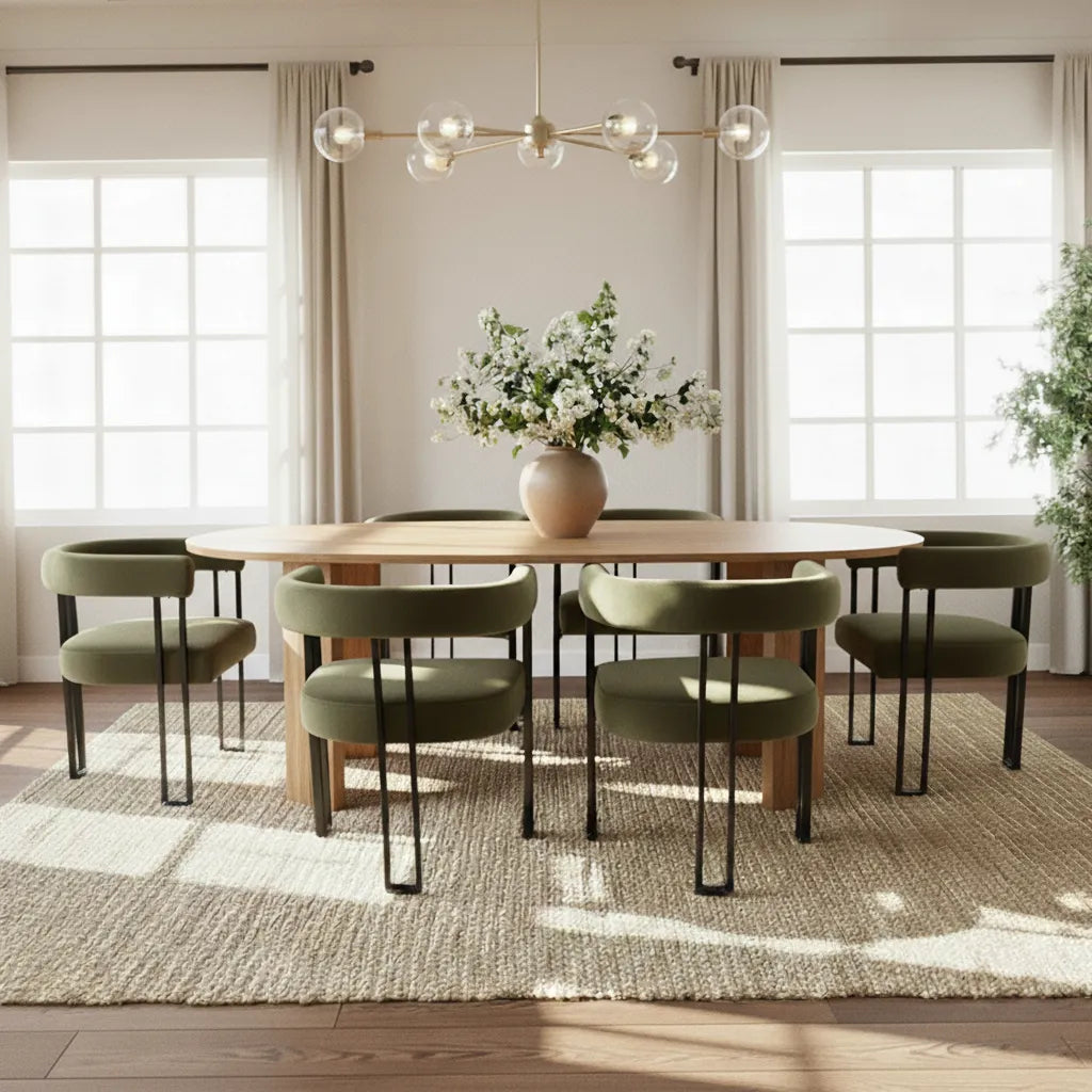 Dwen & Mia 79" Velvet Oval Dining Table Set for 6 (7-Piece)