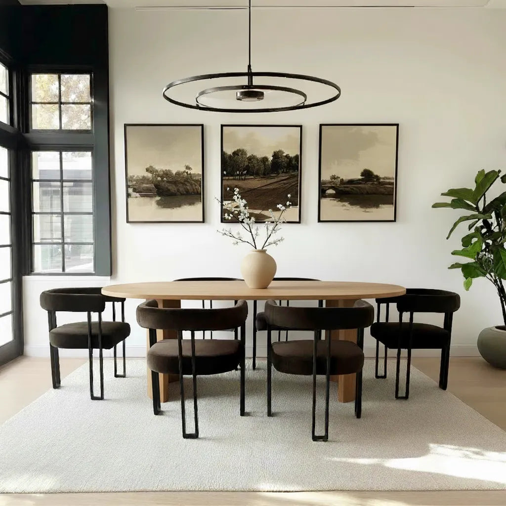Dwen & Mia 79" Velvet Oval Dining Table Set for 6 (7-Piece)