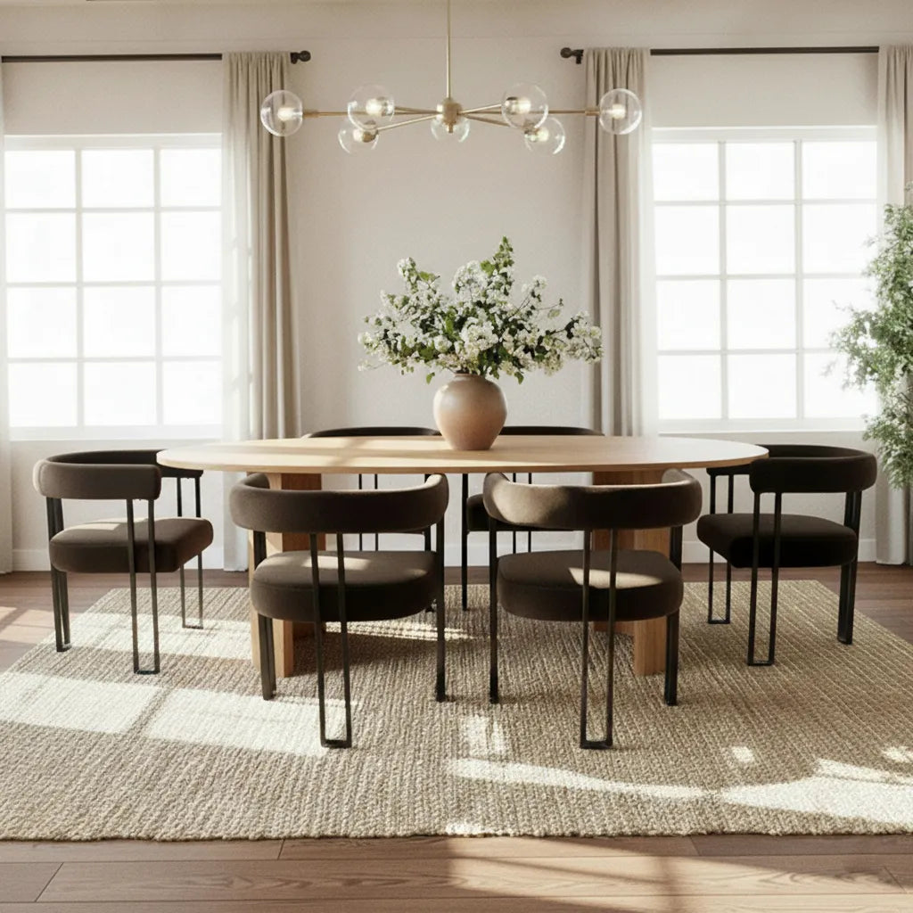 Dwen & Mia 79" Velvet Oval Dining Table Set for 6 (7-Piece)