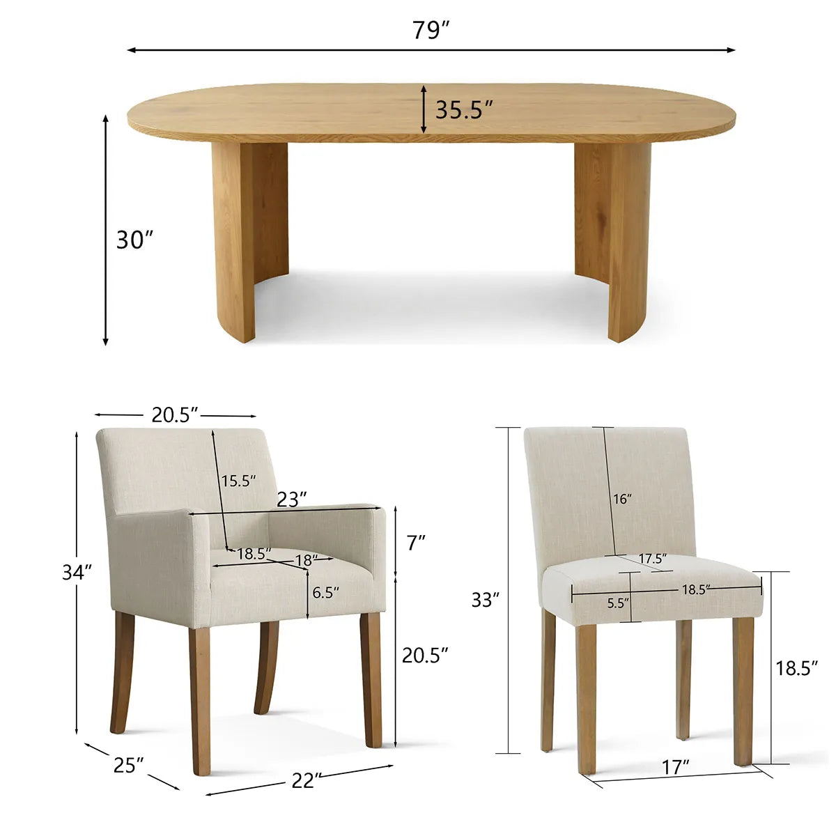 Dwen & North 79" Oval Dining Table Set for 6 (7-Piece)