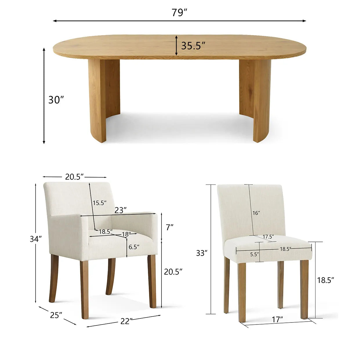 Dwen & North 79" Oval Dining Table Set for 6 (7-Piece)
