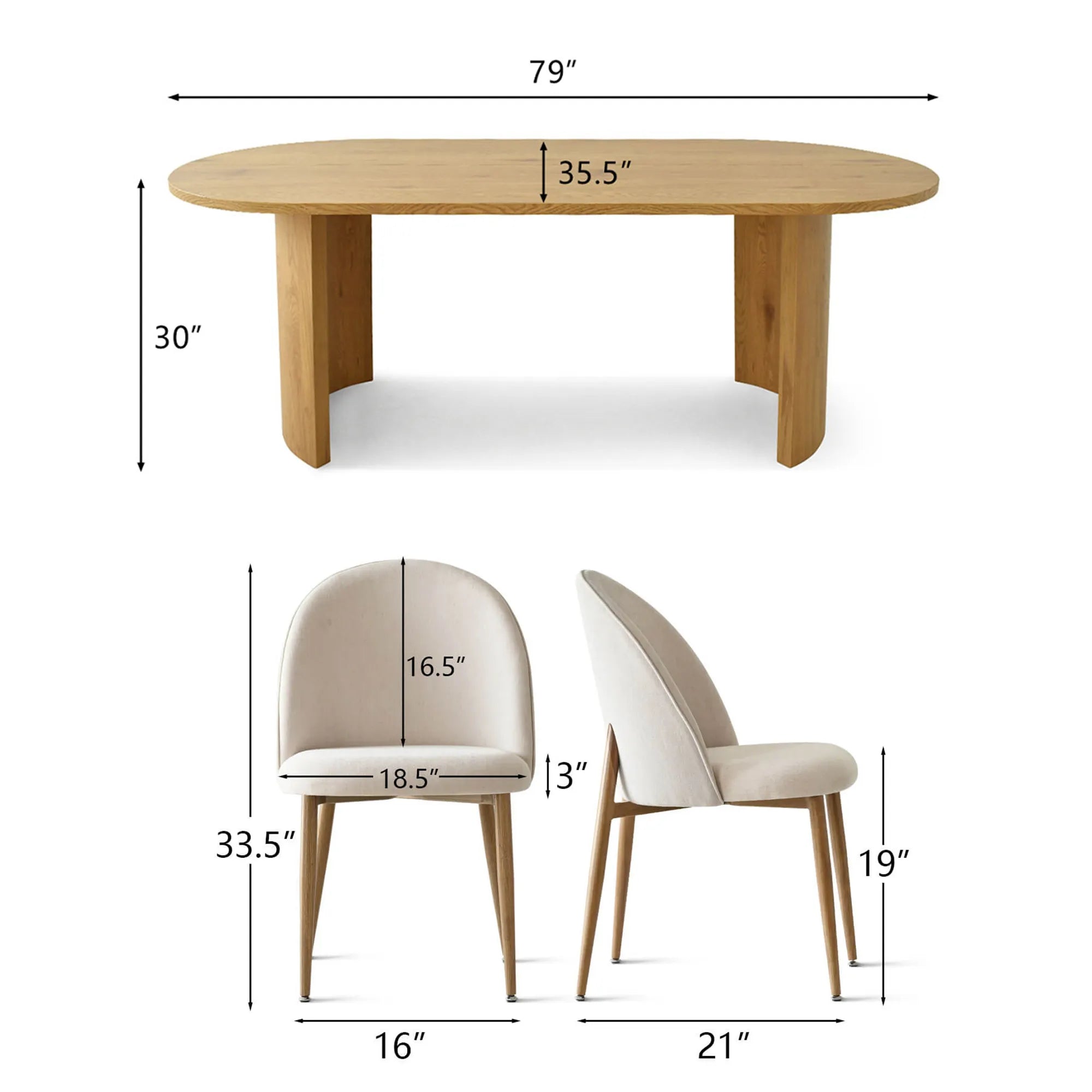 Dwen & Goteborg 79" Oval Dining Table Set for 6 (7-Piece)