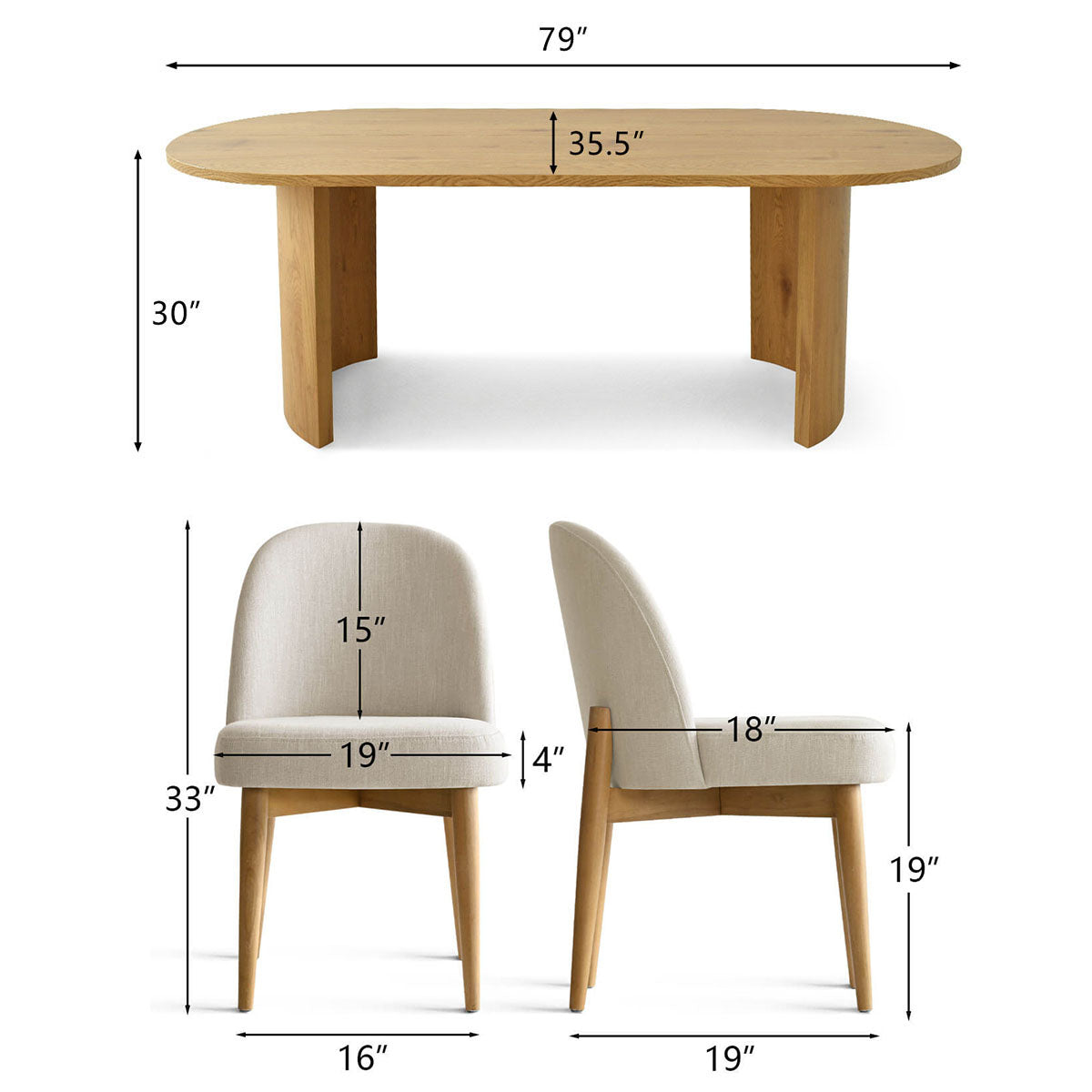 Dwen & Havana 79" Oval Dining Table Set for 6 (7-Piece)