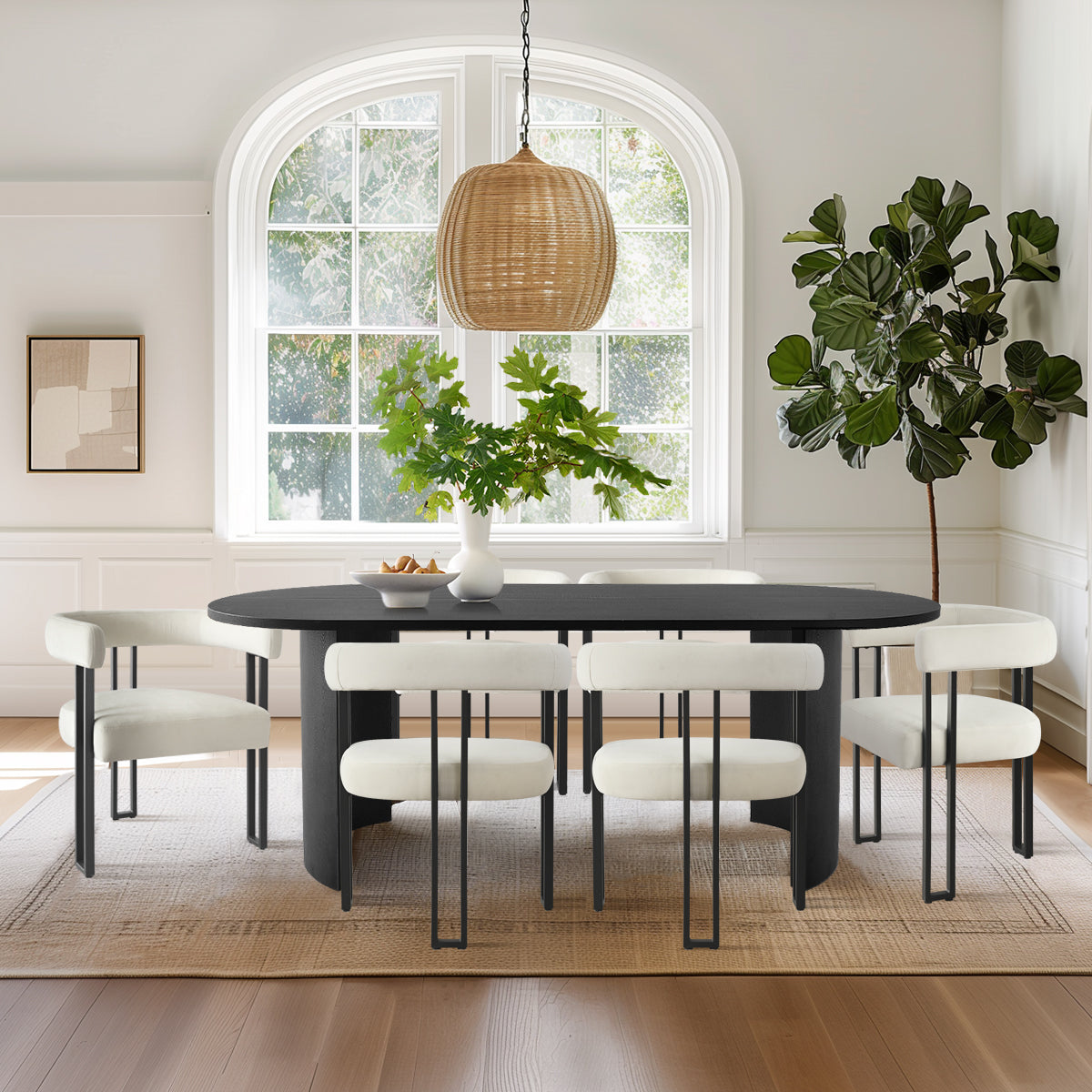 Dwen & Mia 79" Velvet Oval Dining Table Set for 6 (7-Piece)