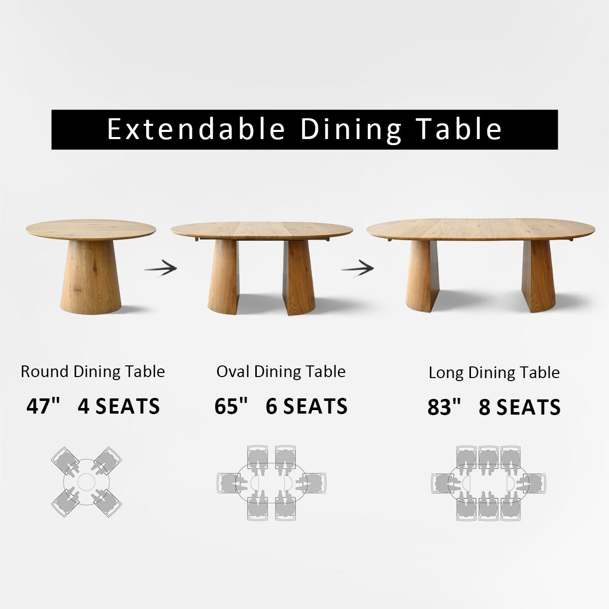 Dwen 47"-65"-83" Extendable Oval Dining Table – 3-in-1 Design