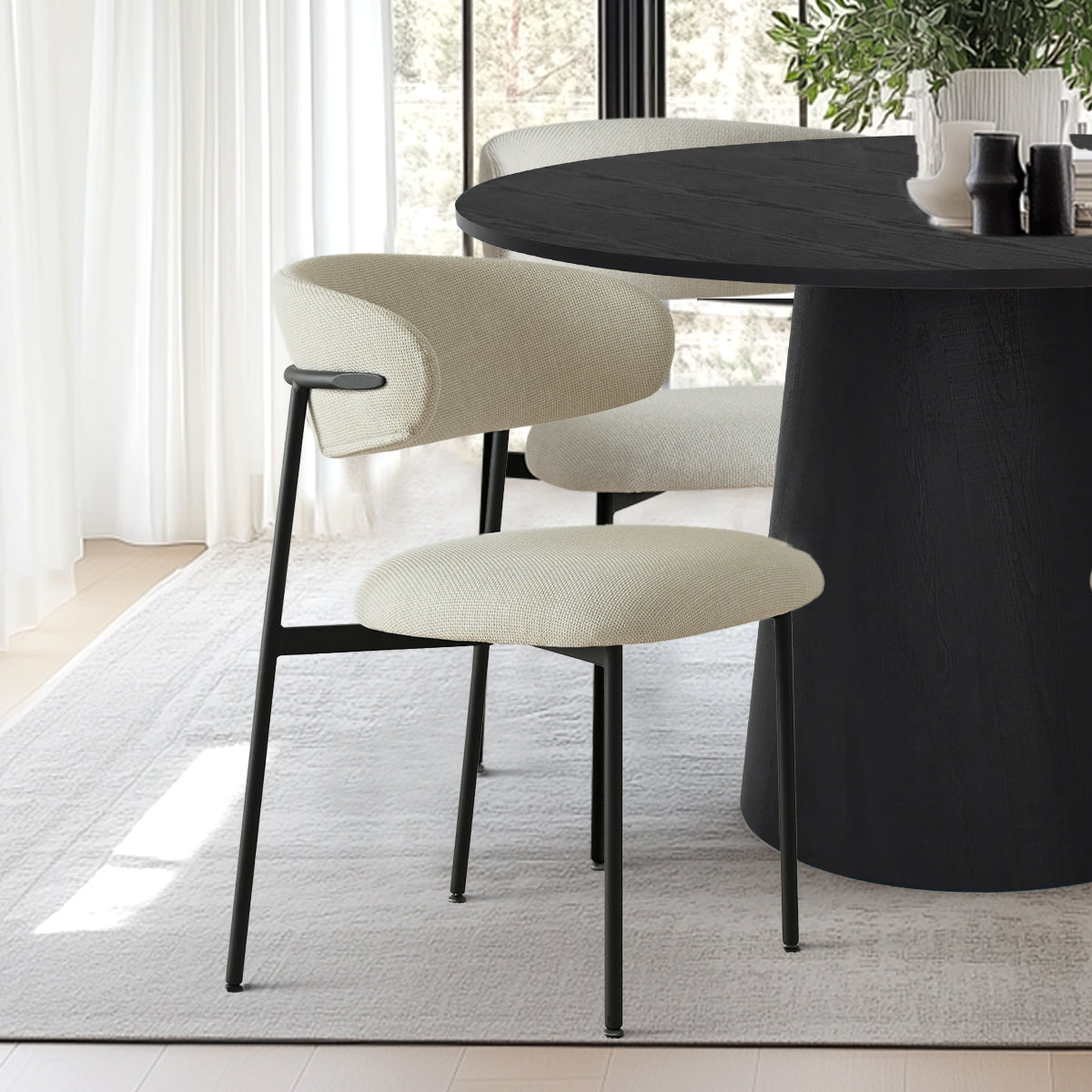Dwen & Merida 46" Modern Black Round Dining Table Set for 4 (5-Piece)