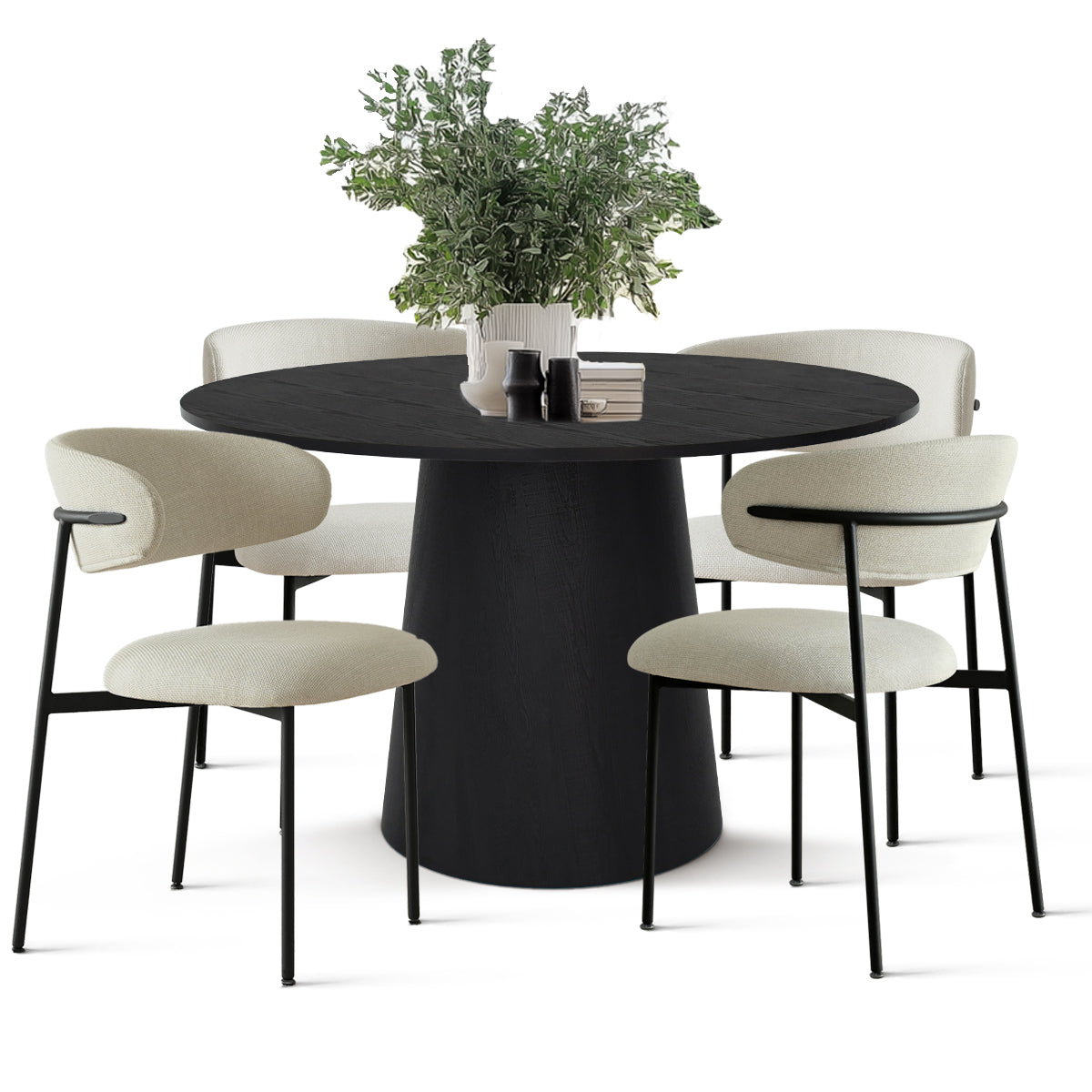 Dwen & Merida 46" Modern Black Round Dining Table Set for 4 (5-Piece)