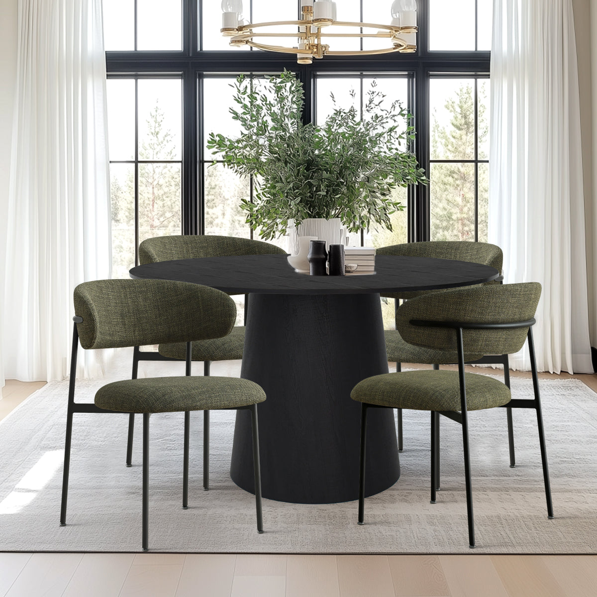 Dwen & Merida 46" Modern Black Round Dining Table Set for 4 (5-Piece)