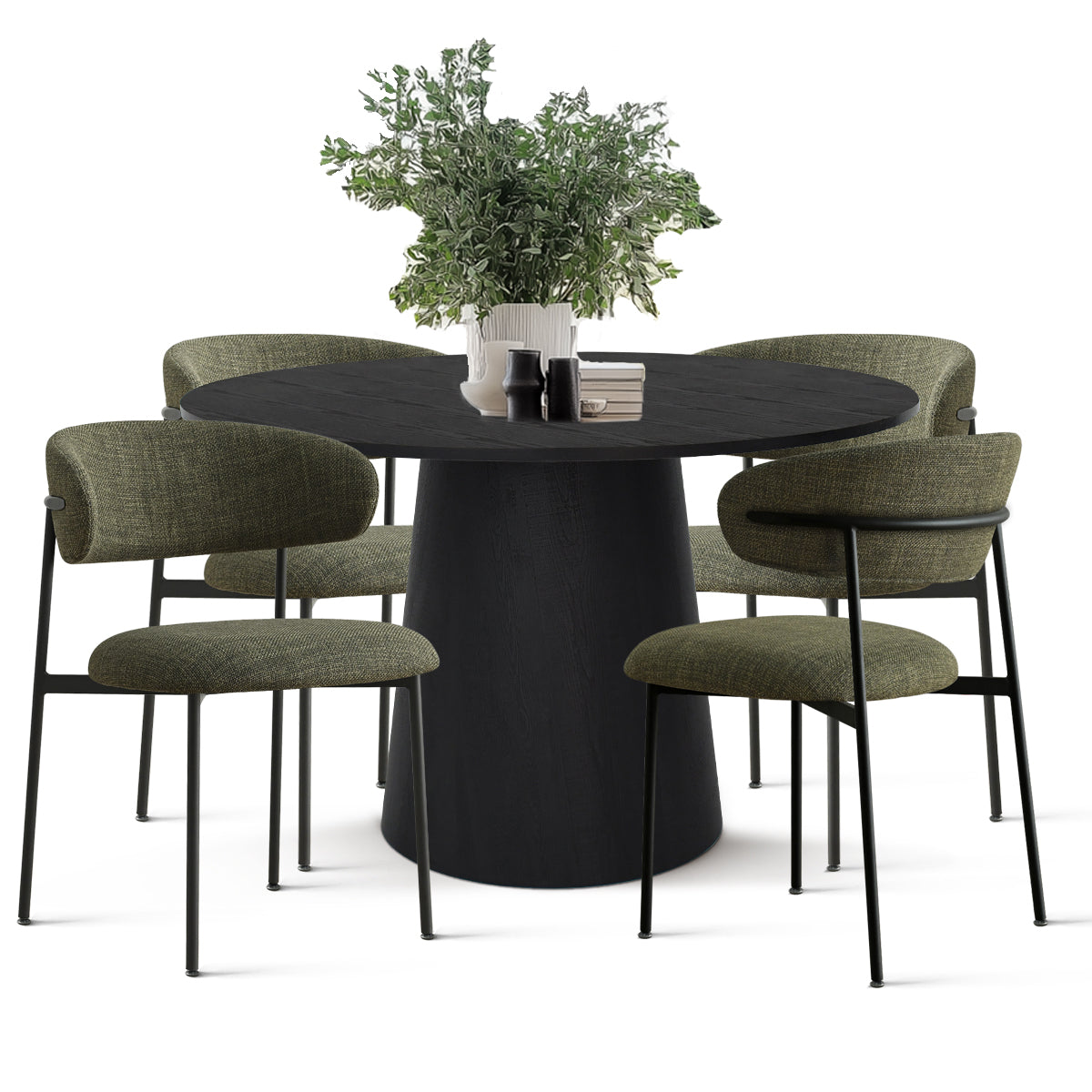 Dwen & Merida 46" Modern Black Round Dining Table Set for 4 (5-Piece)