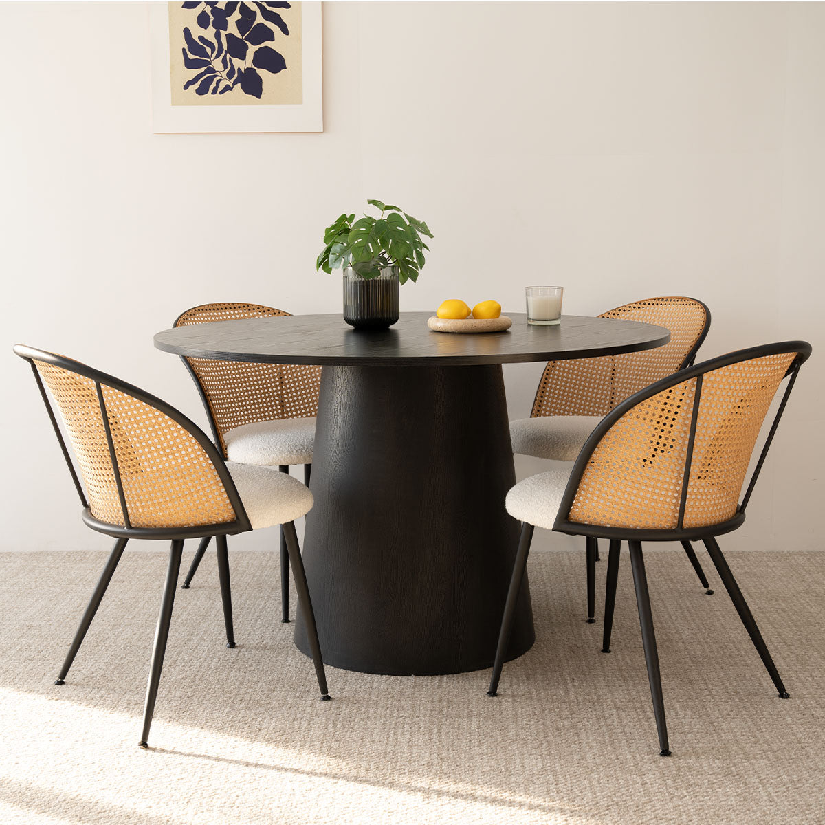 Jules Modern Upholstered Rattan Dining Chair (Set of 4)