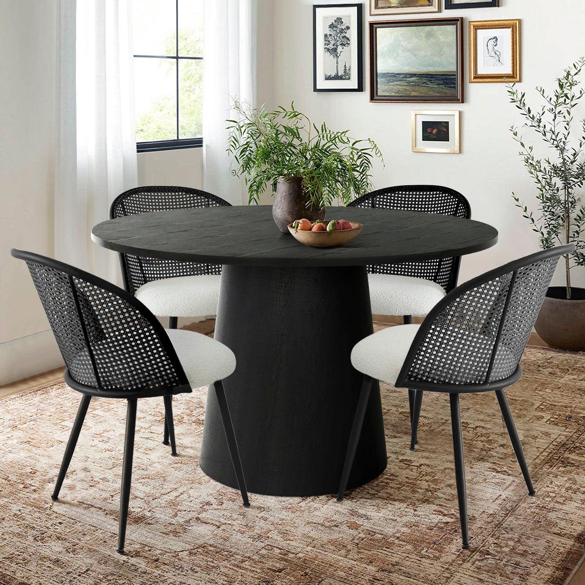 Jules Modern Upholstered Rattan Dining Chair (Set of 4)