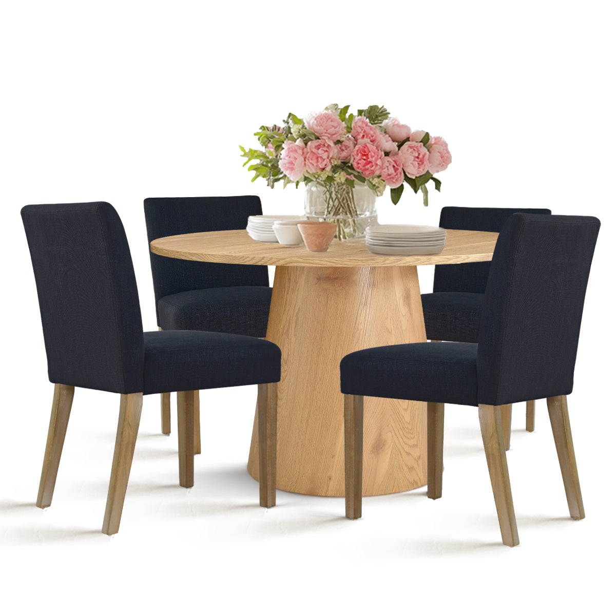 Dwen & North 46" Modern Round Dining Table Set for 4 (5-Piece)