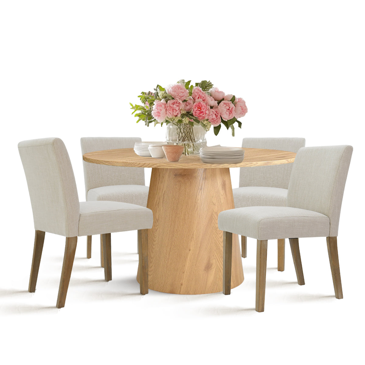 Dwen & North 46" Modern Round Dining Table Set for 4 (5-Piece)