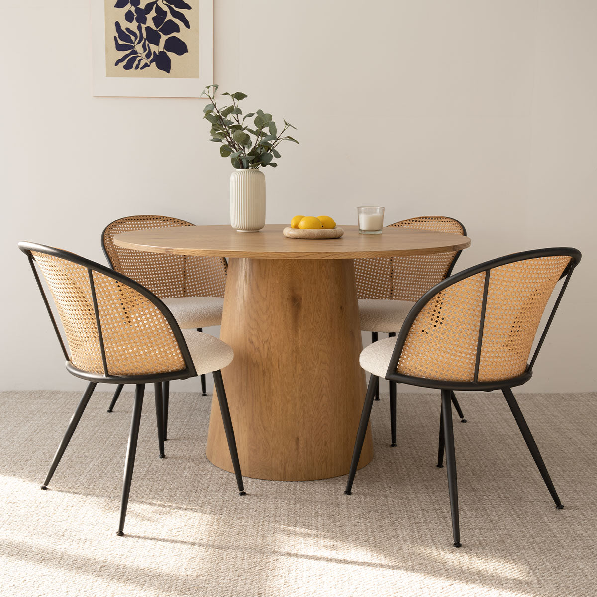 Jules Modern Upholstered Rattan Dining Chair (Set of 4)