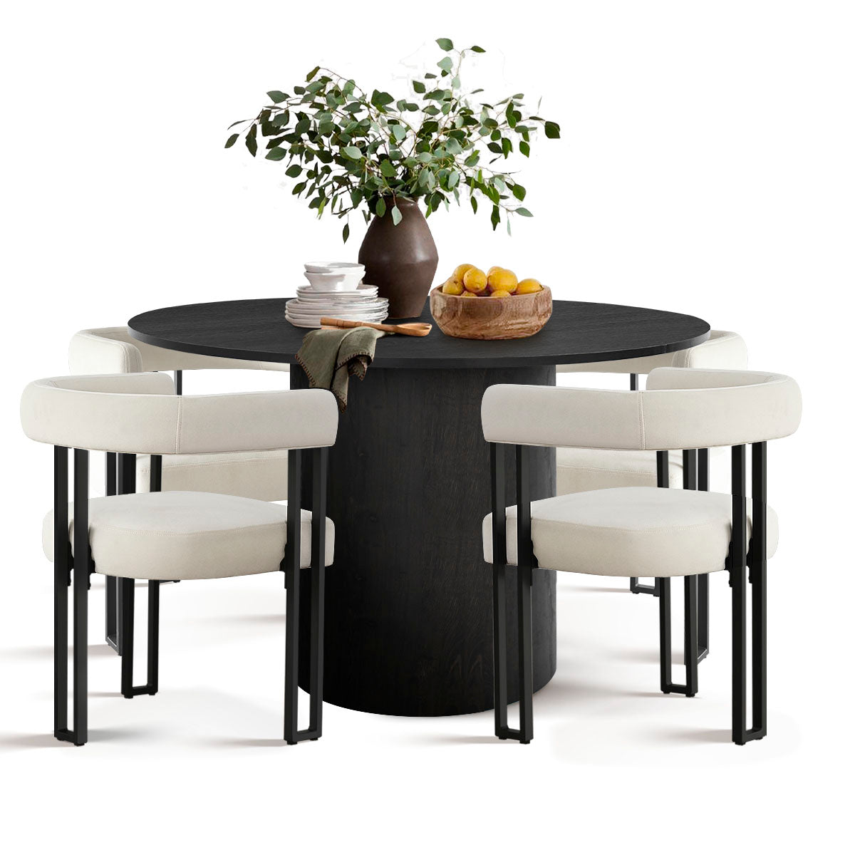 Dwen & Mia 46" Round Black & Velvet Dining Table Set for 4 (5-Piece)