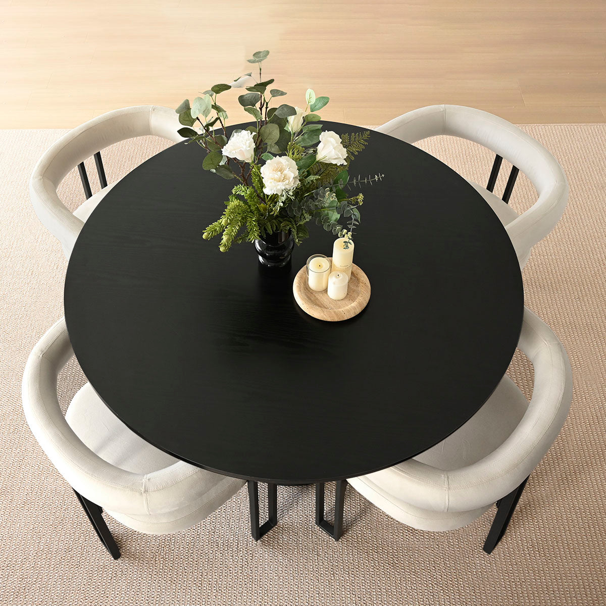 Dwen & Mia 46" Round Black & Velvet Dining Table Set for 4 (5-Piece)