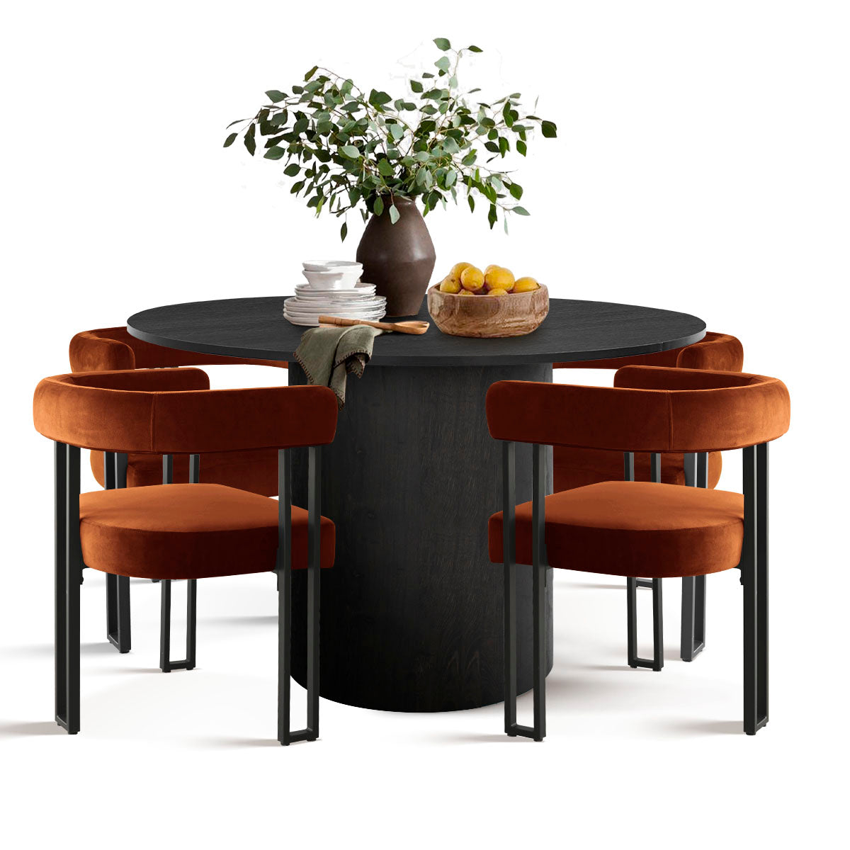 Dwen & Mia 46" Round Black & Velvet Dining Table Set for 4 (5-Piece)