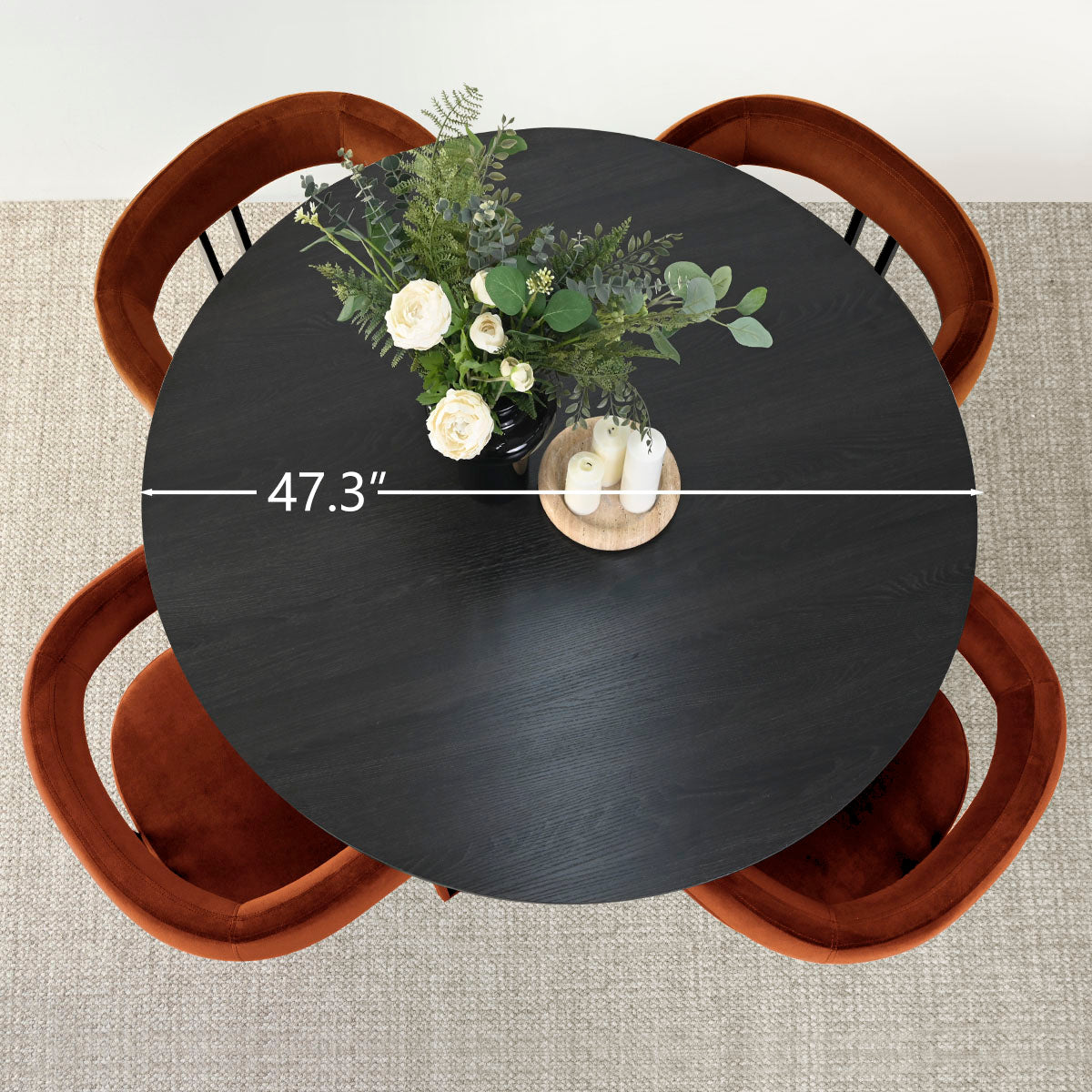 Dwen & Mia 46" Round Black & Velvet Dining Table Set for 4 (5-Piece)