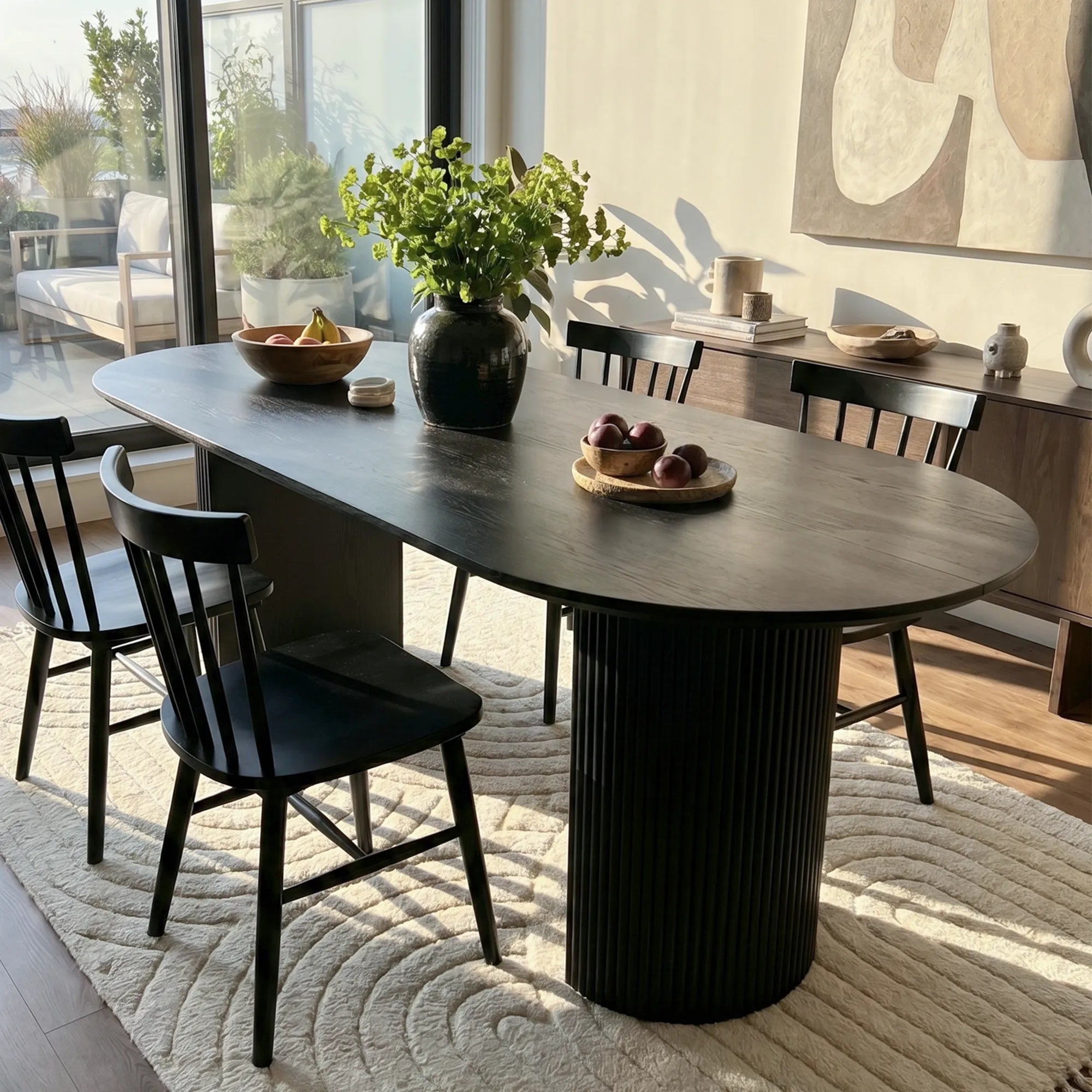 Dwen 79 Roman Pillar Oval Dining Table (Oak/Black)