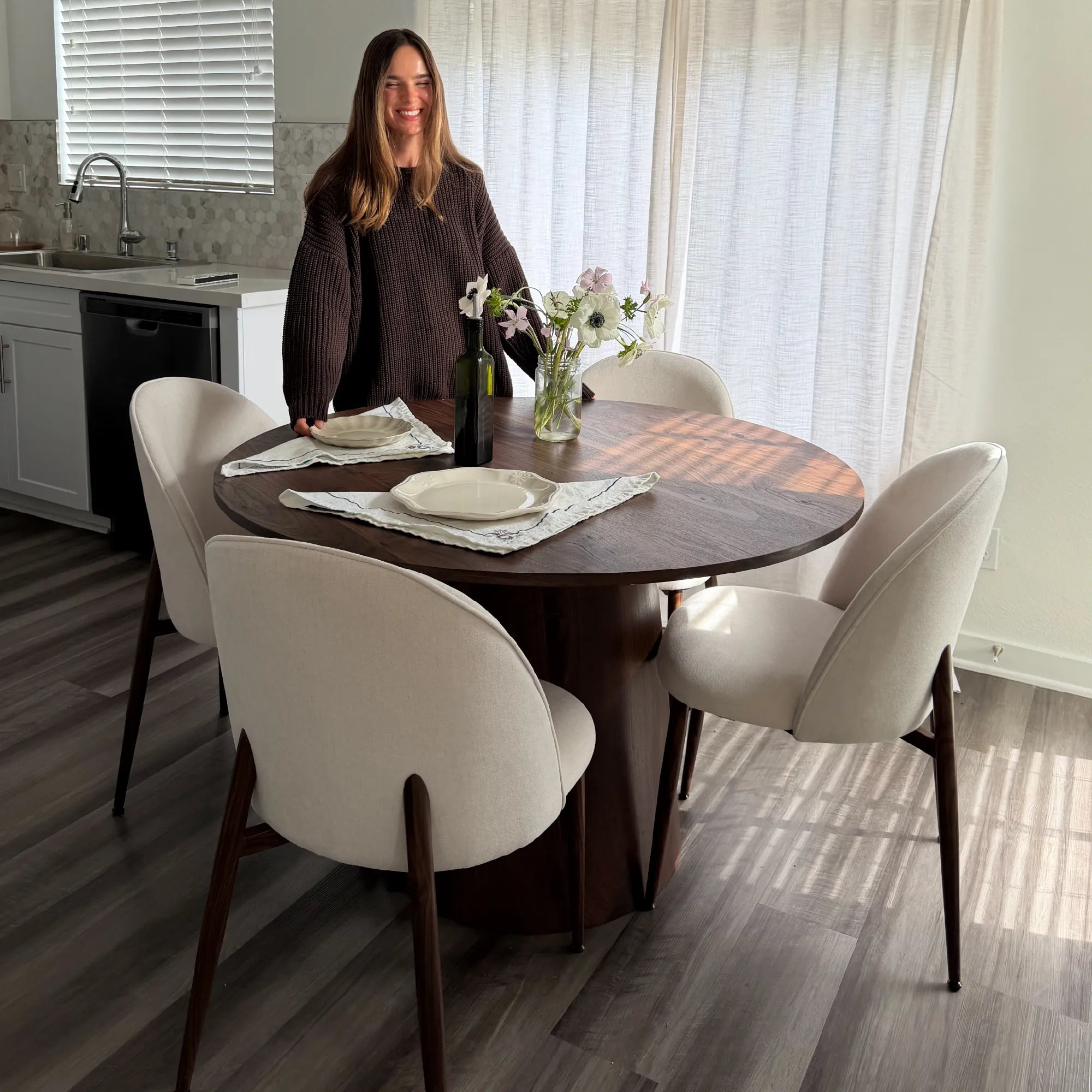 Goteborg Upholstered Dining Chair with Walnut legs (Set of 4)