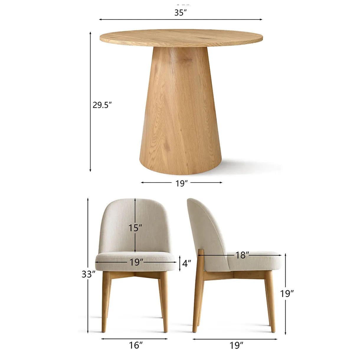 Dwen & Havana 35" Modern Round Dining Table Set for 2 (3-Piece)