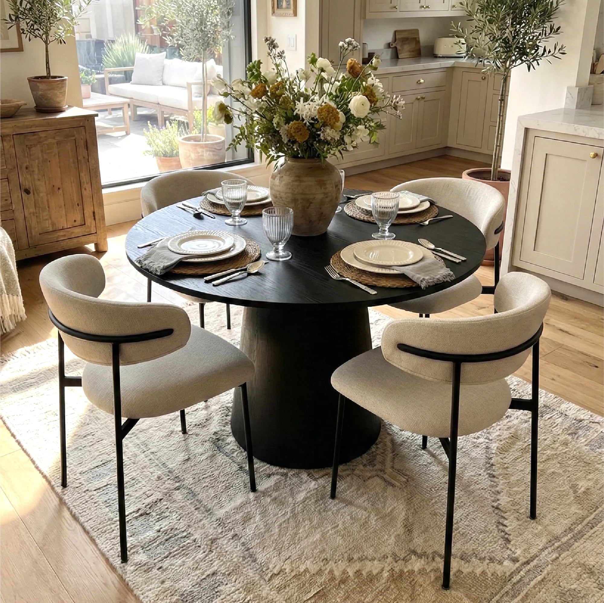 Dwen & Merida 46" Modern Round Dining Table Set for 4 (5-Piece)