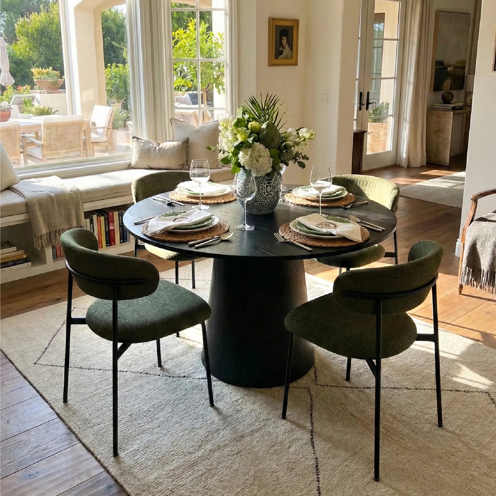 Dwen & Merida 46" Modern Round Dining Table Set for 4 (5-Piece)