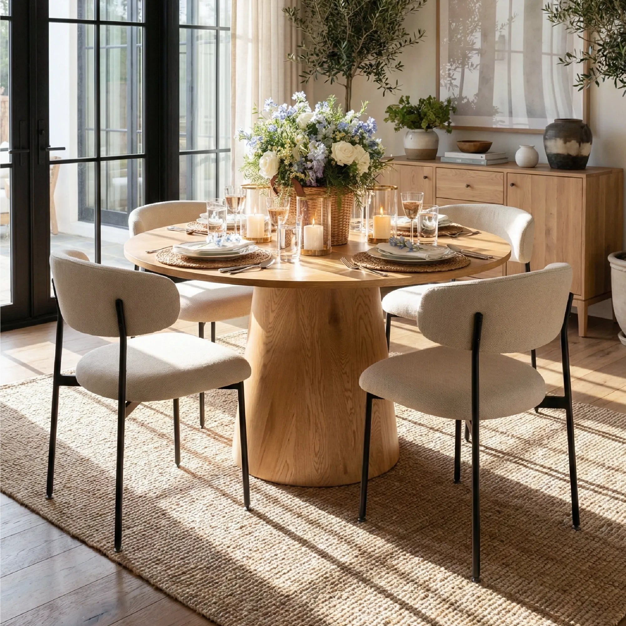 Dwen & Merida 46" Modern Round Dining Table Set for 4 (5-Piece)