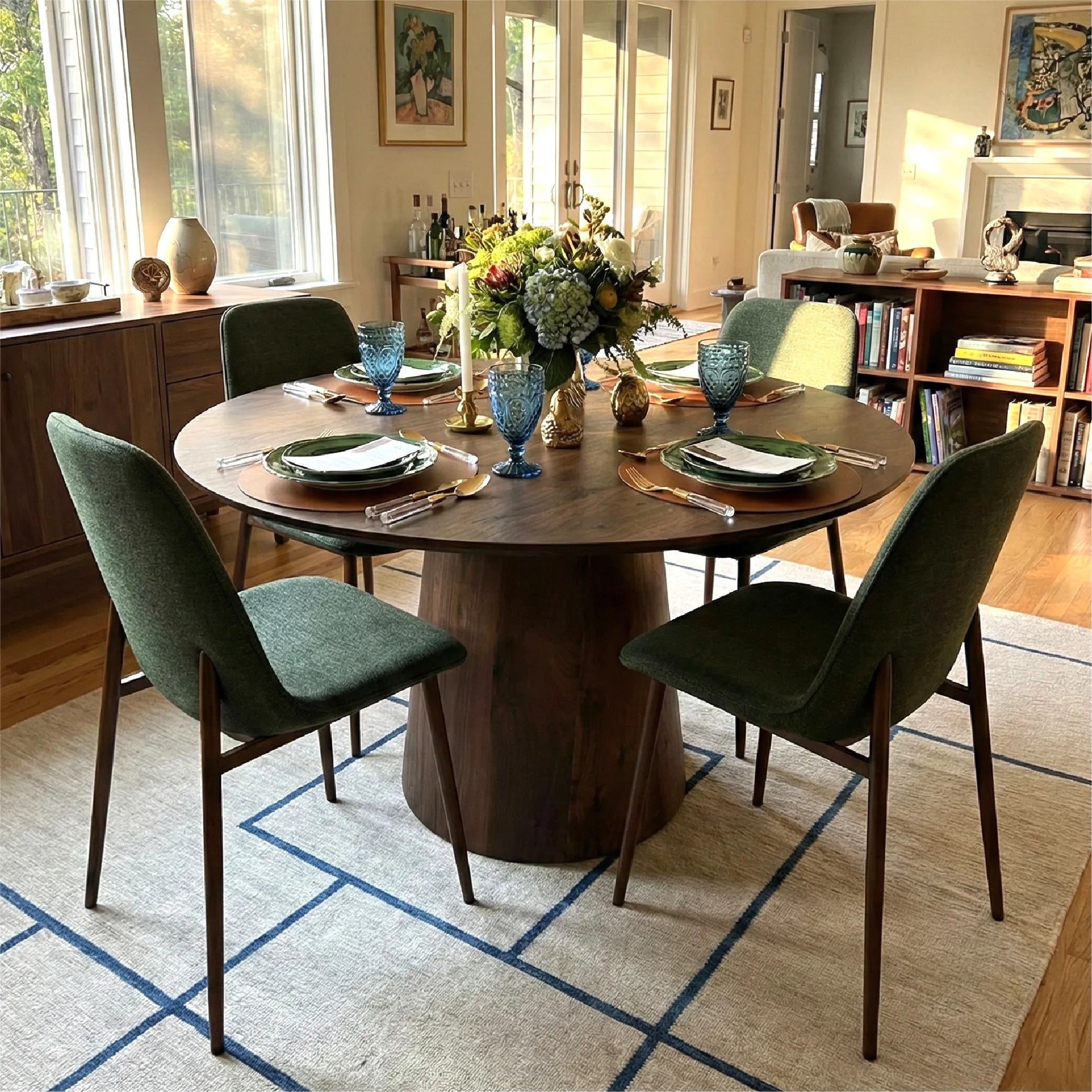 Dwen & Oslo 46" Modern Round Dining Table Set for 4 (5-Piece)