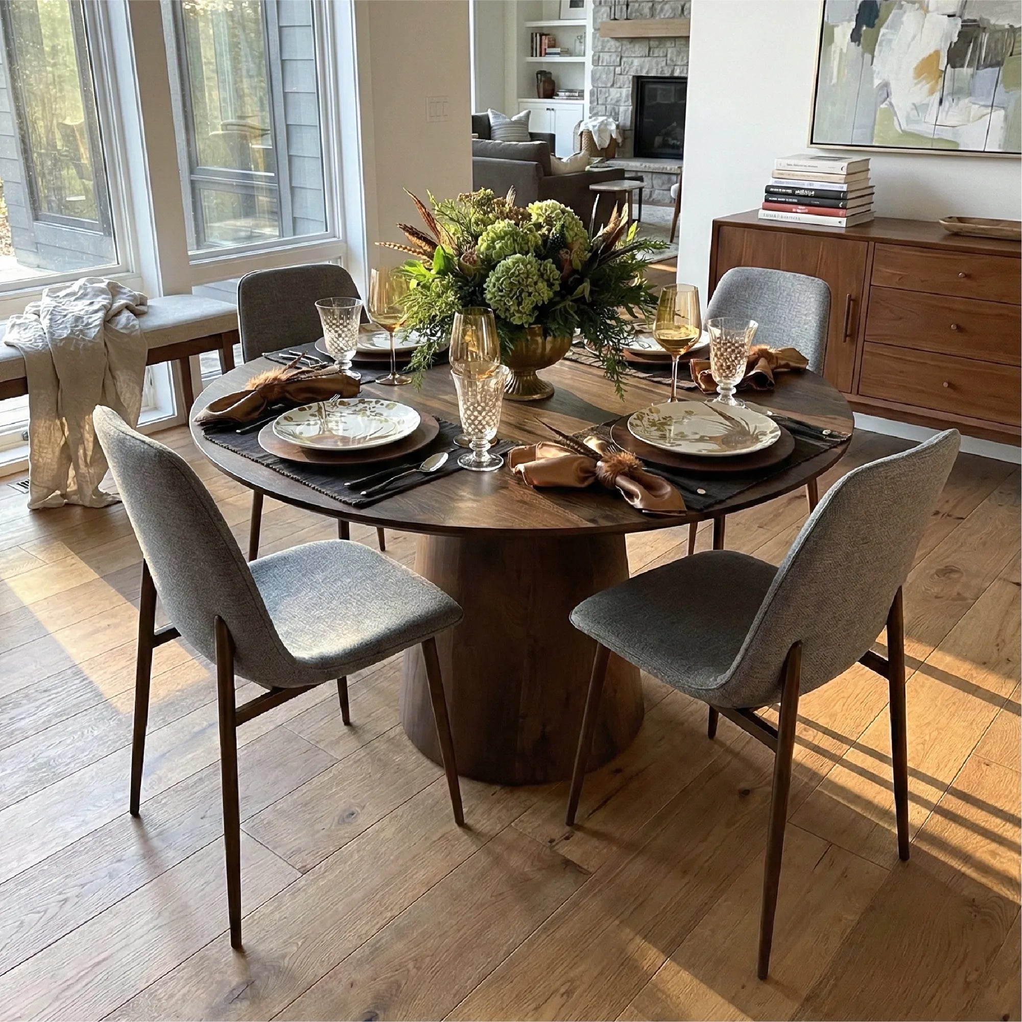 Dwen & Oslo 46" Modern Round Dining Table Set for 4 (5-Piece)