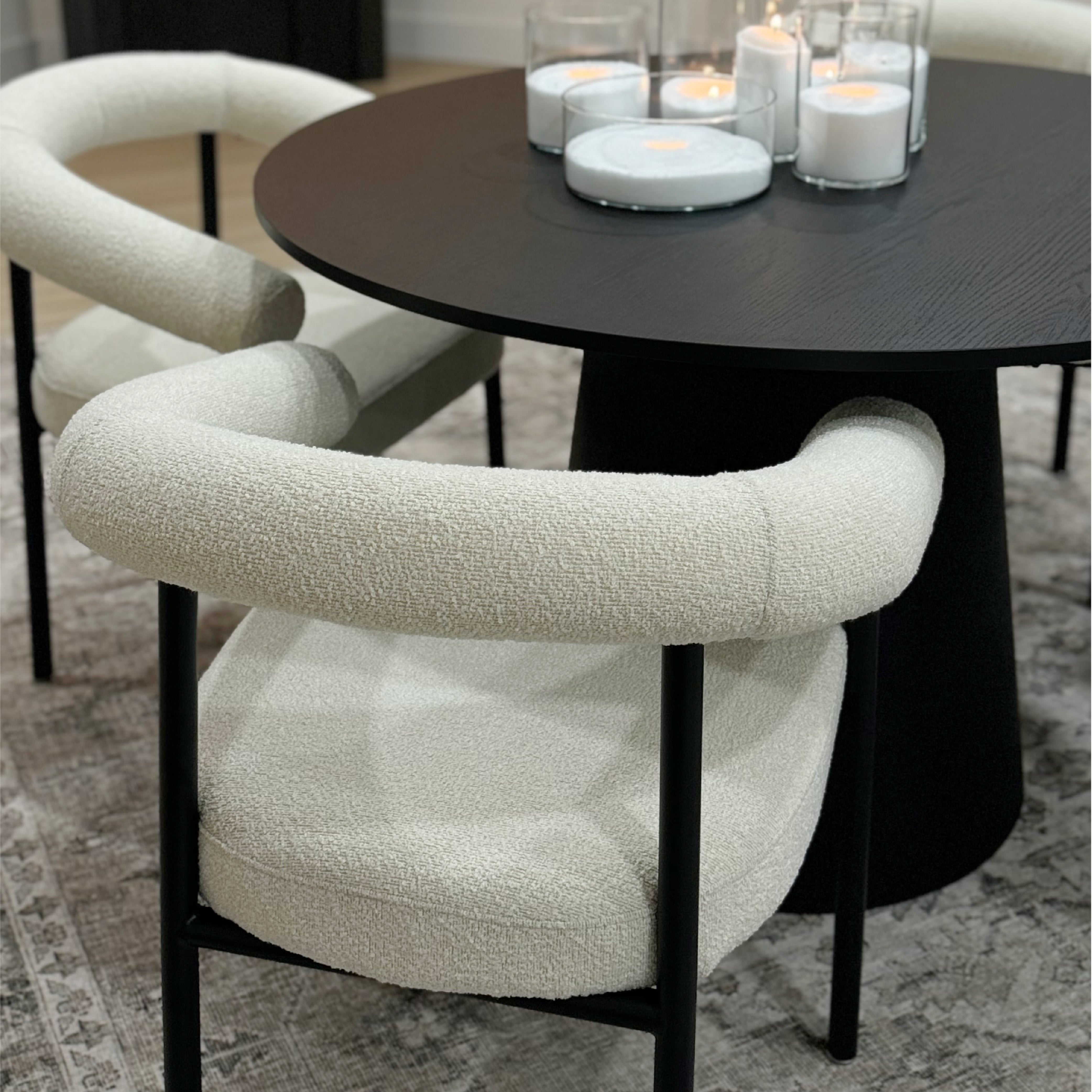 Dwen & New York 35" Round & Boucle Dining Table Set for 2 (3-Piece)