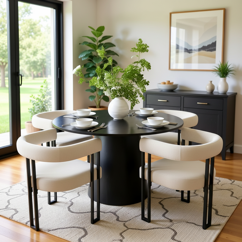 Dwen & Mia 46" Round Black & Velvet Dining Table Set for 4 (5-Piece)