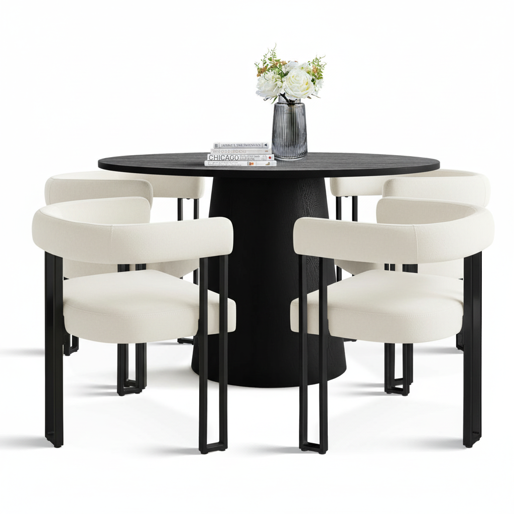 Dwen & Mia 46" Round Black & Velvet Dining Table Set for 4 (5-Piece)