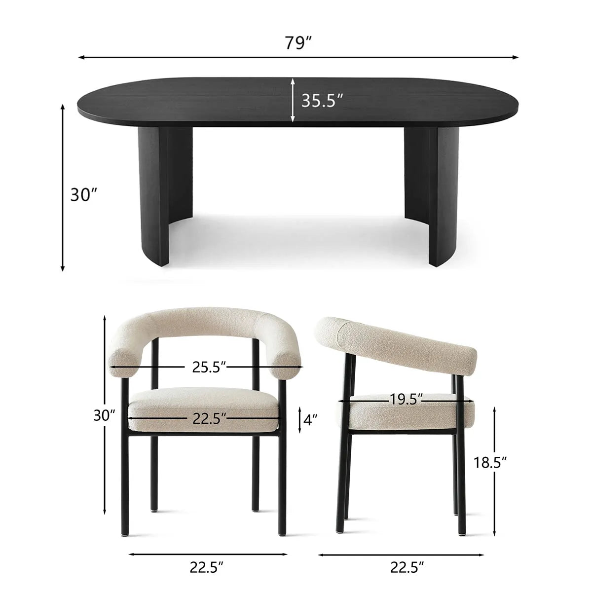 Dwen & New York 79" Oval Dining Table Set for 4 (5-Piece)
