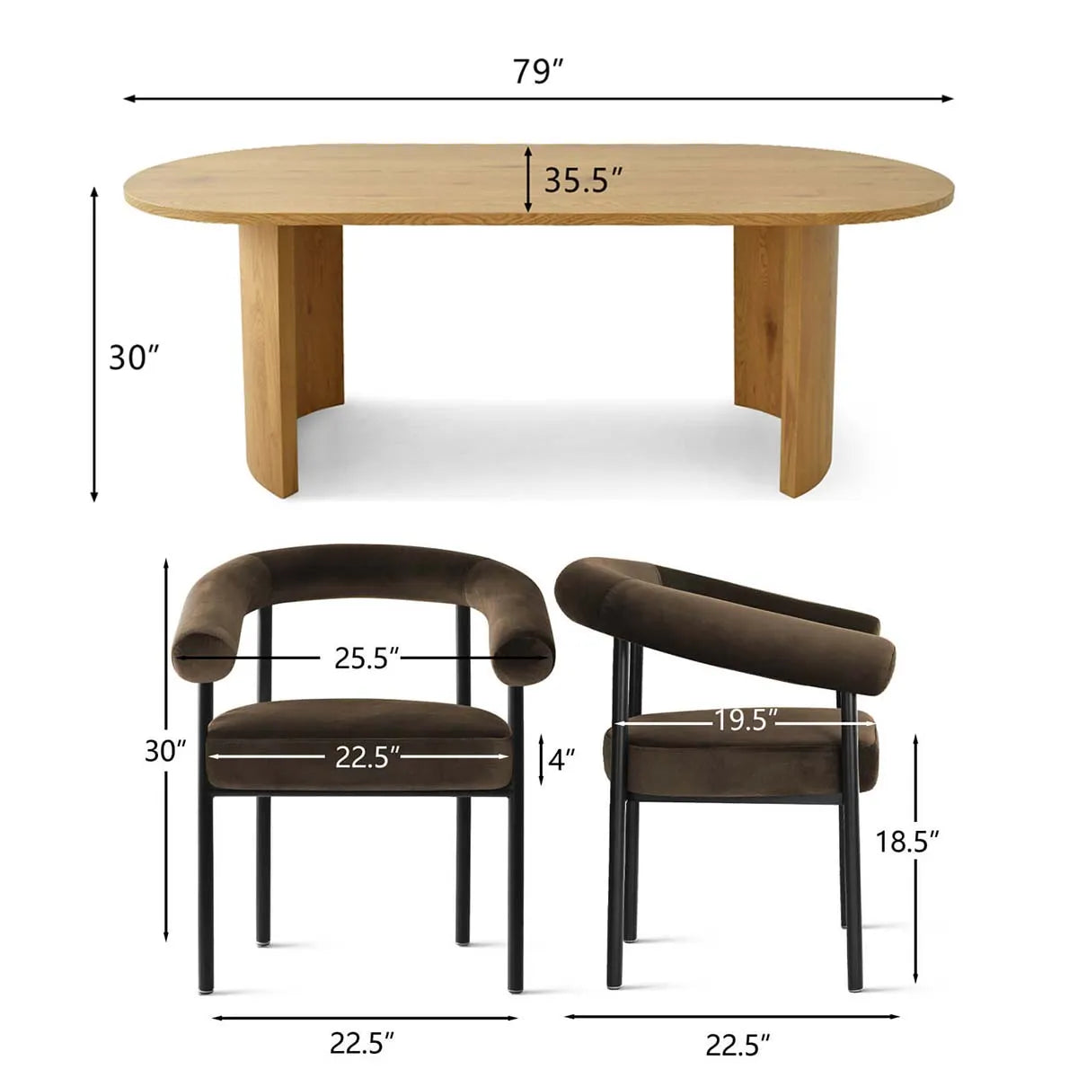 Dwen & New York 79" Oval Dining Table Set for 4 (5-Piece)