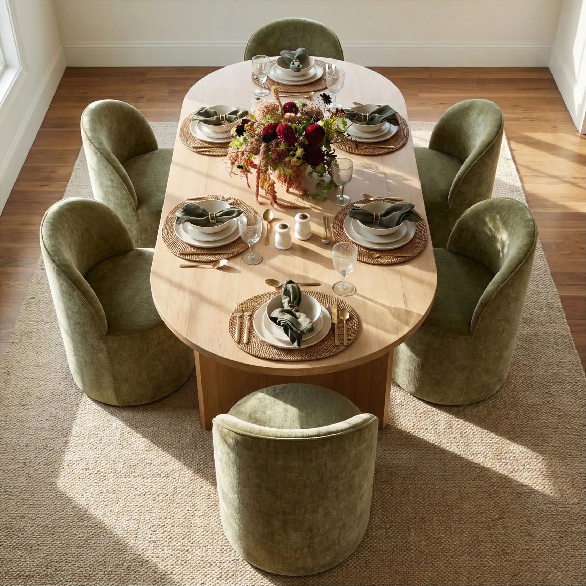 Dwen & Doris 79" Natural Oval Dining Table Set for 6 (7-Piece)