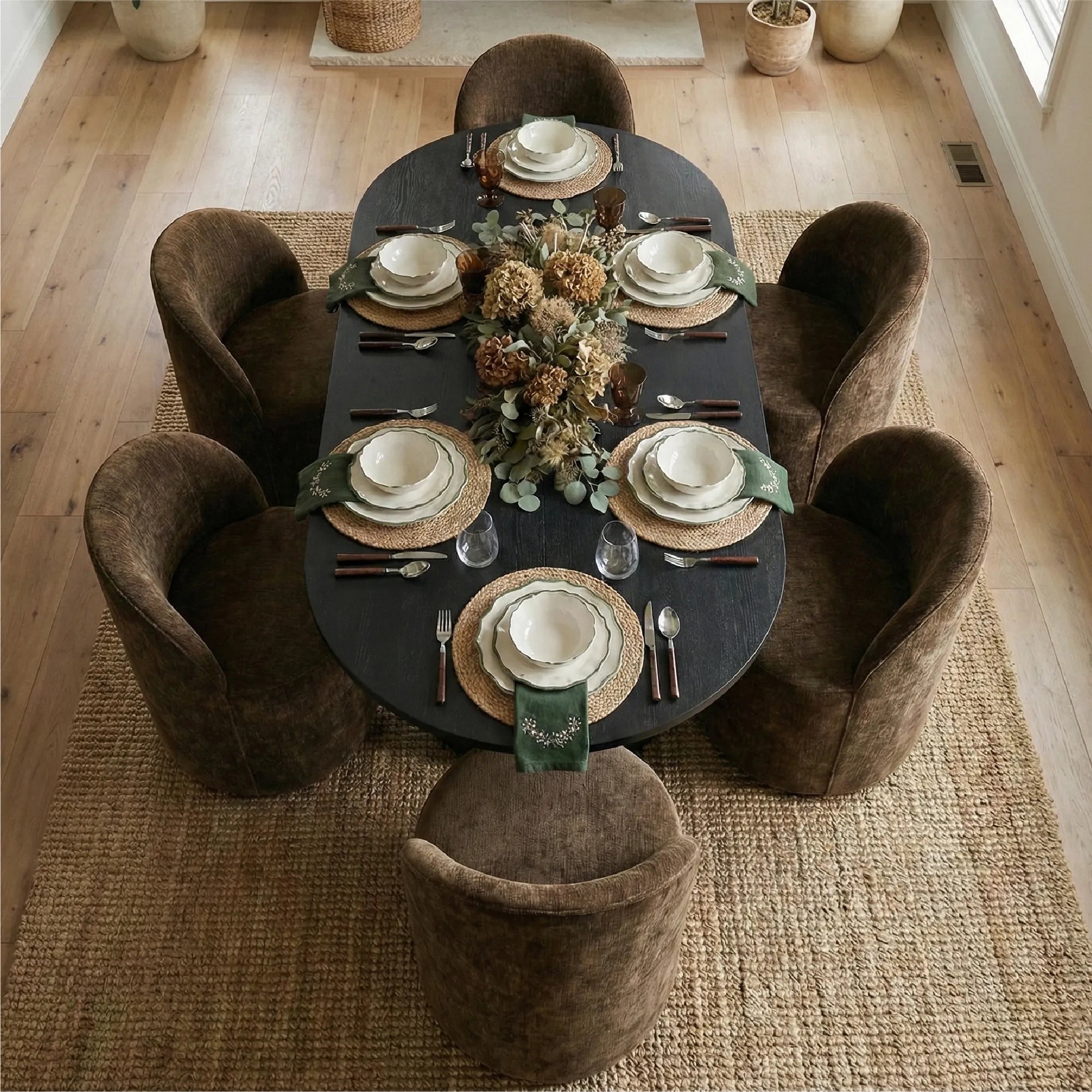 Dwen & Doris 79" Black Oval Dining Table Set for 6 (7-Piece)