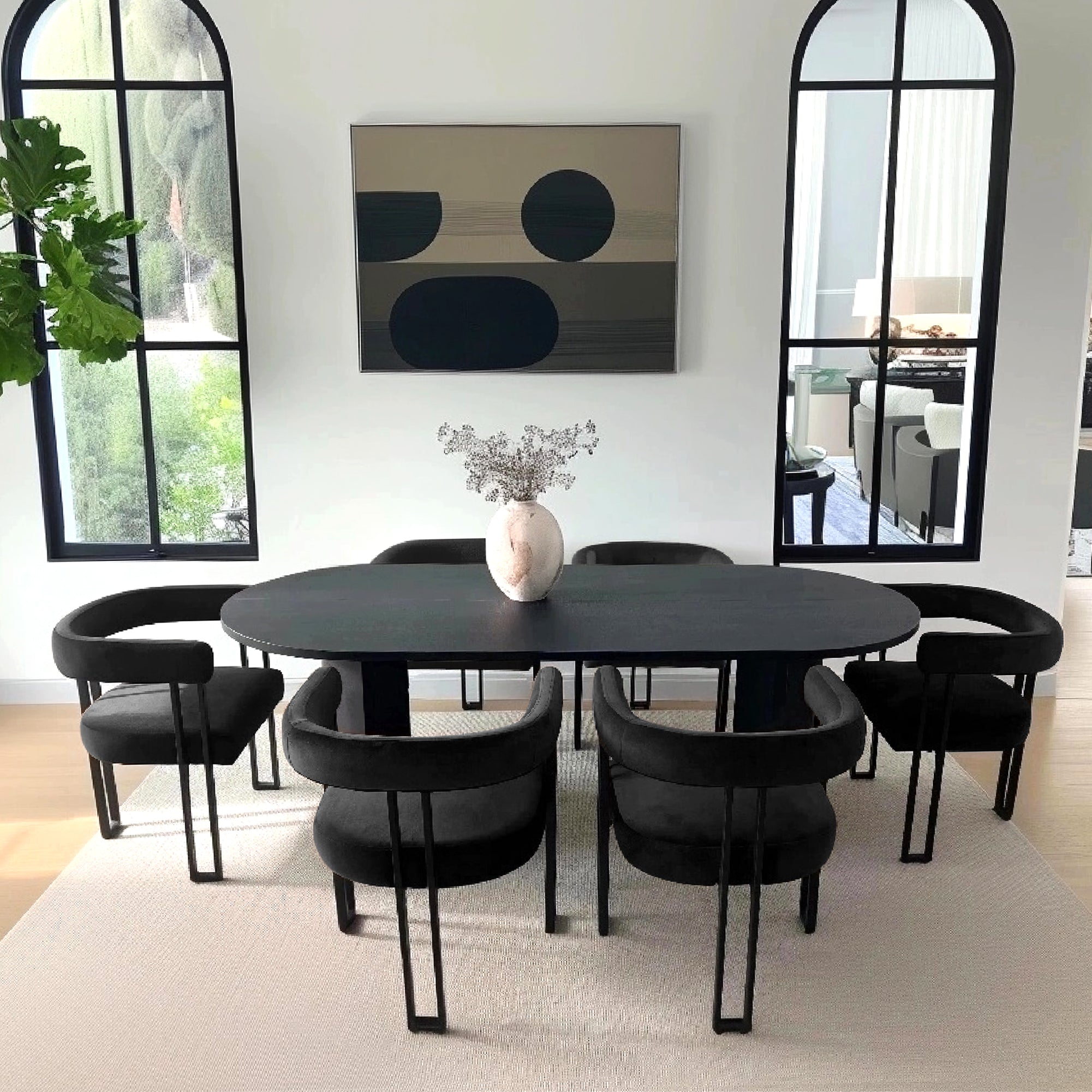 Dwen & Mia 79" Velvet Oval Dining Table Set for 6 (7-Piece)
