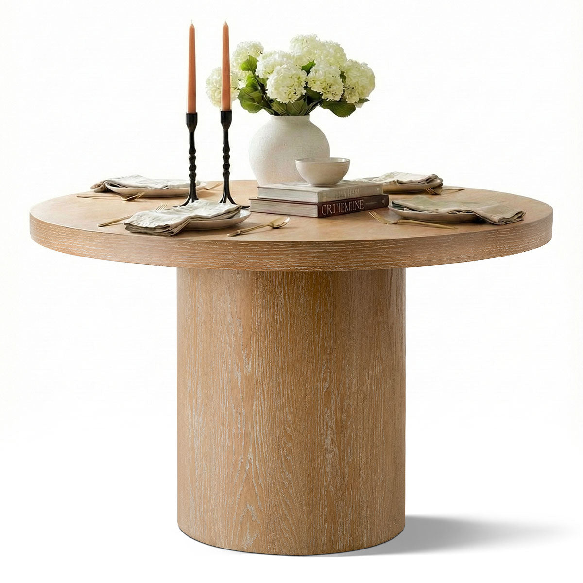 Elon 47" Solid Oak Round Pedestal Dining Table