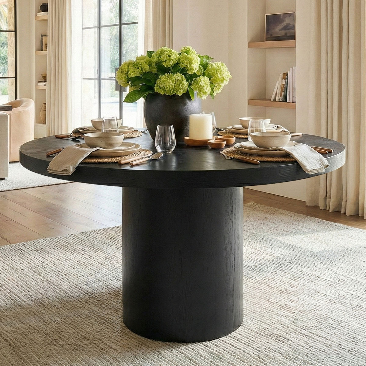 Elon 47" Solid Oak Round Pedestal Dining Table