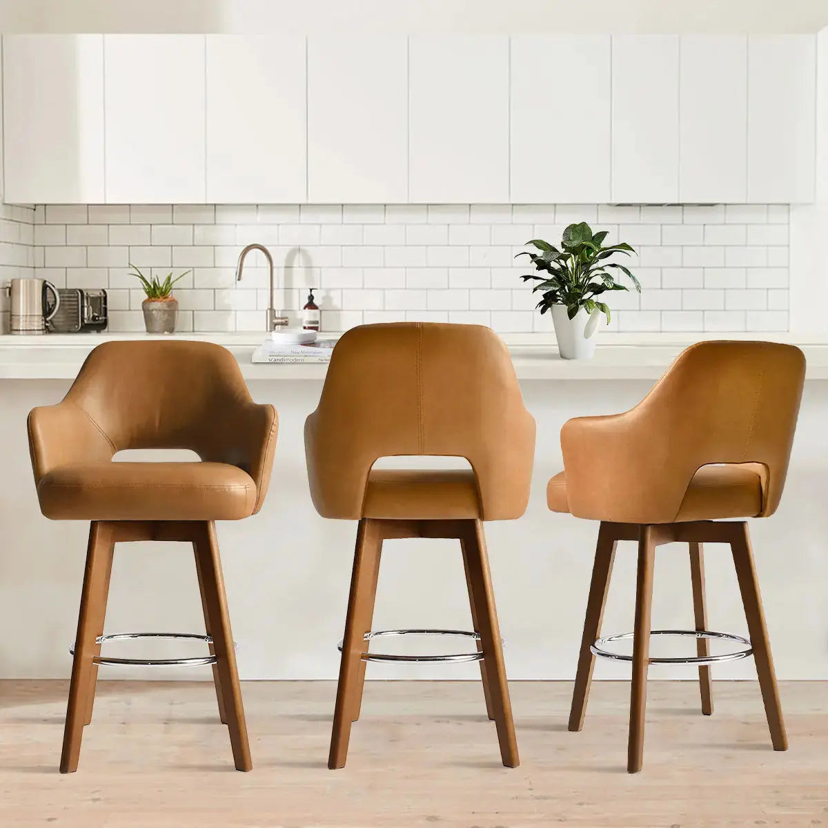 Edward Faux Leather Swivel Counter Stool Set of 2 Black Brown
