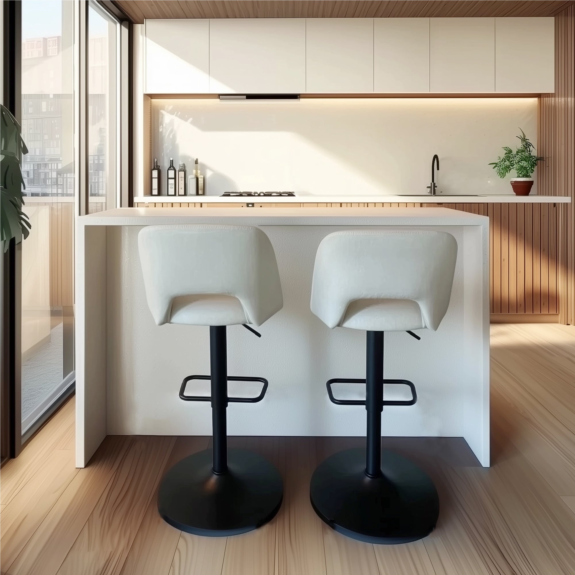 Edwin Upholstered Swivel Adjustable Counter Stool (Set of 2)
