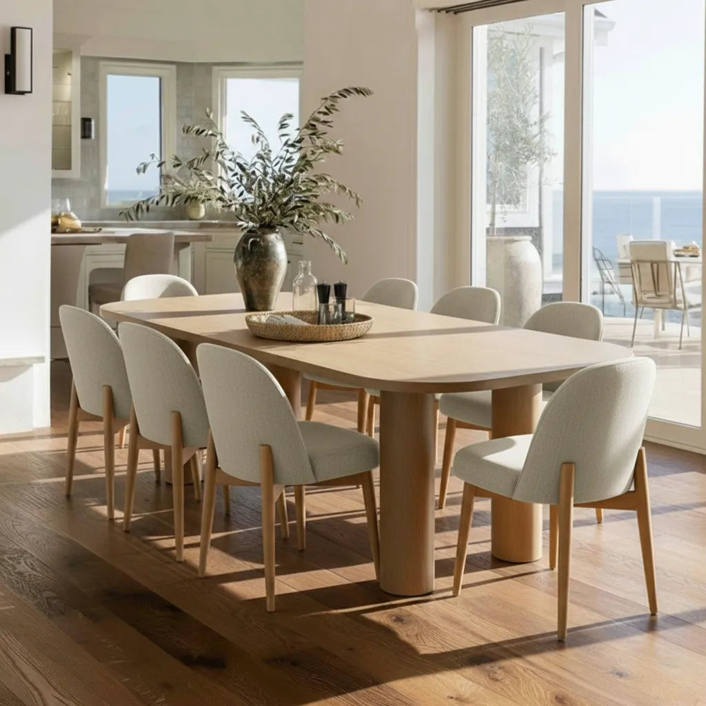 Baguette & Havana 86.5″ Rectangular Solid Oak Dining Table Set for 8 (9-Piece)