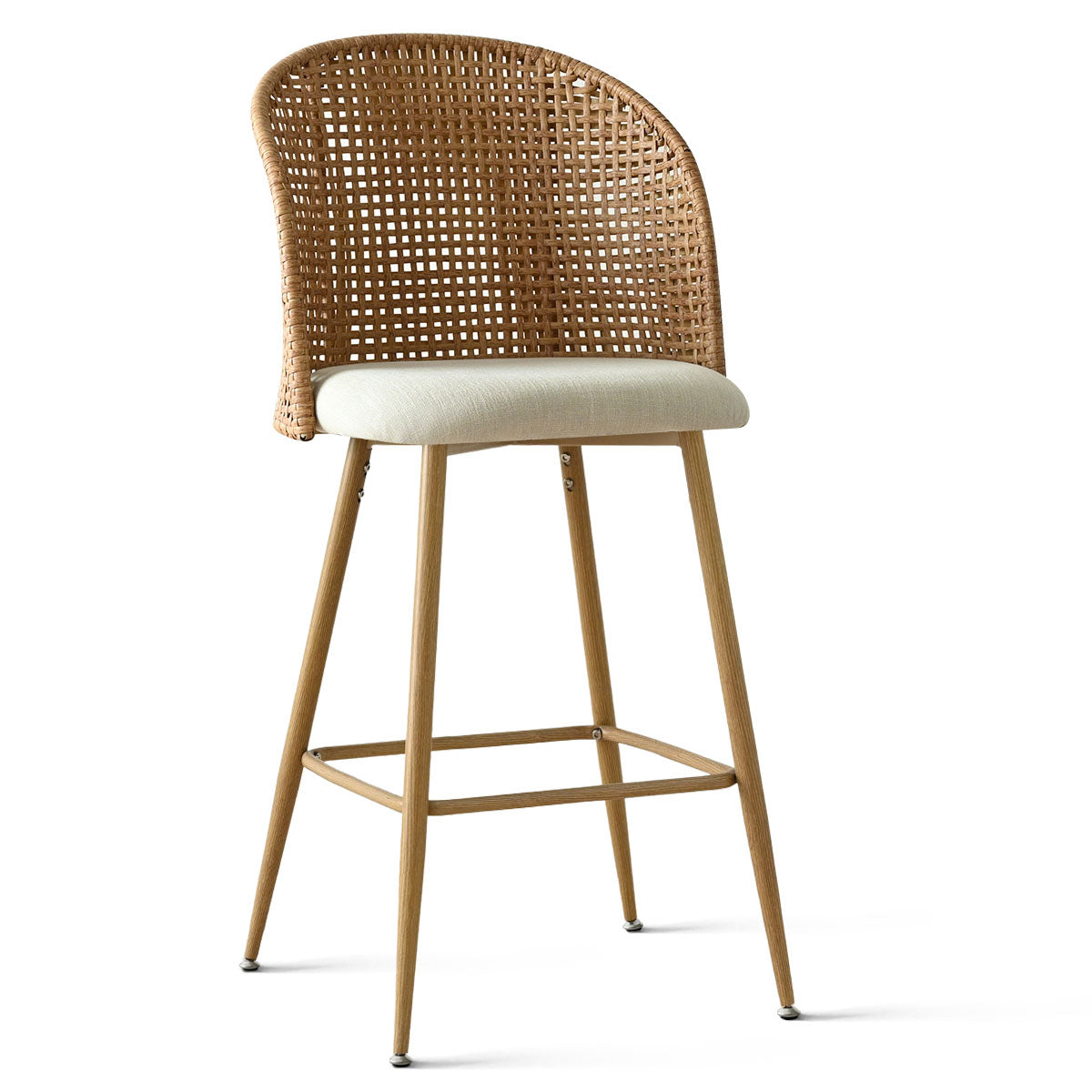 Grasse 29" Beige Rattan Upholstered Bar Stool (Set of 4)
