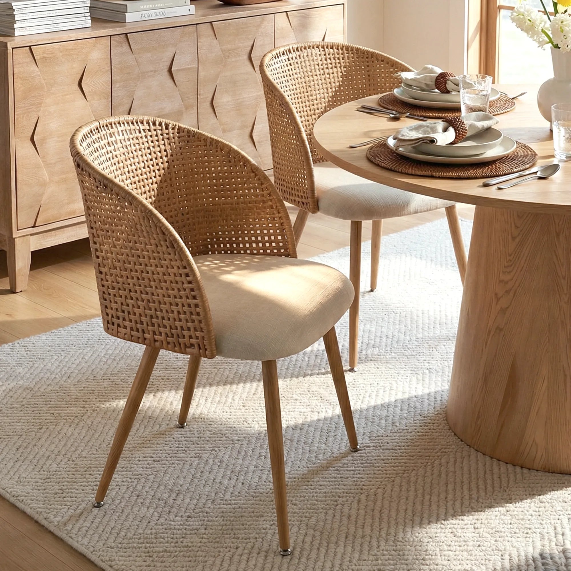 Grasse Rattan Upholstered Dining Chair (Set of 2)