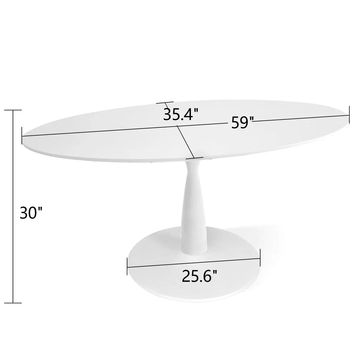 Harris Modern Large Oval White Dining Table dimensions: 59"x35.4"x30", elegant design, white finish.