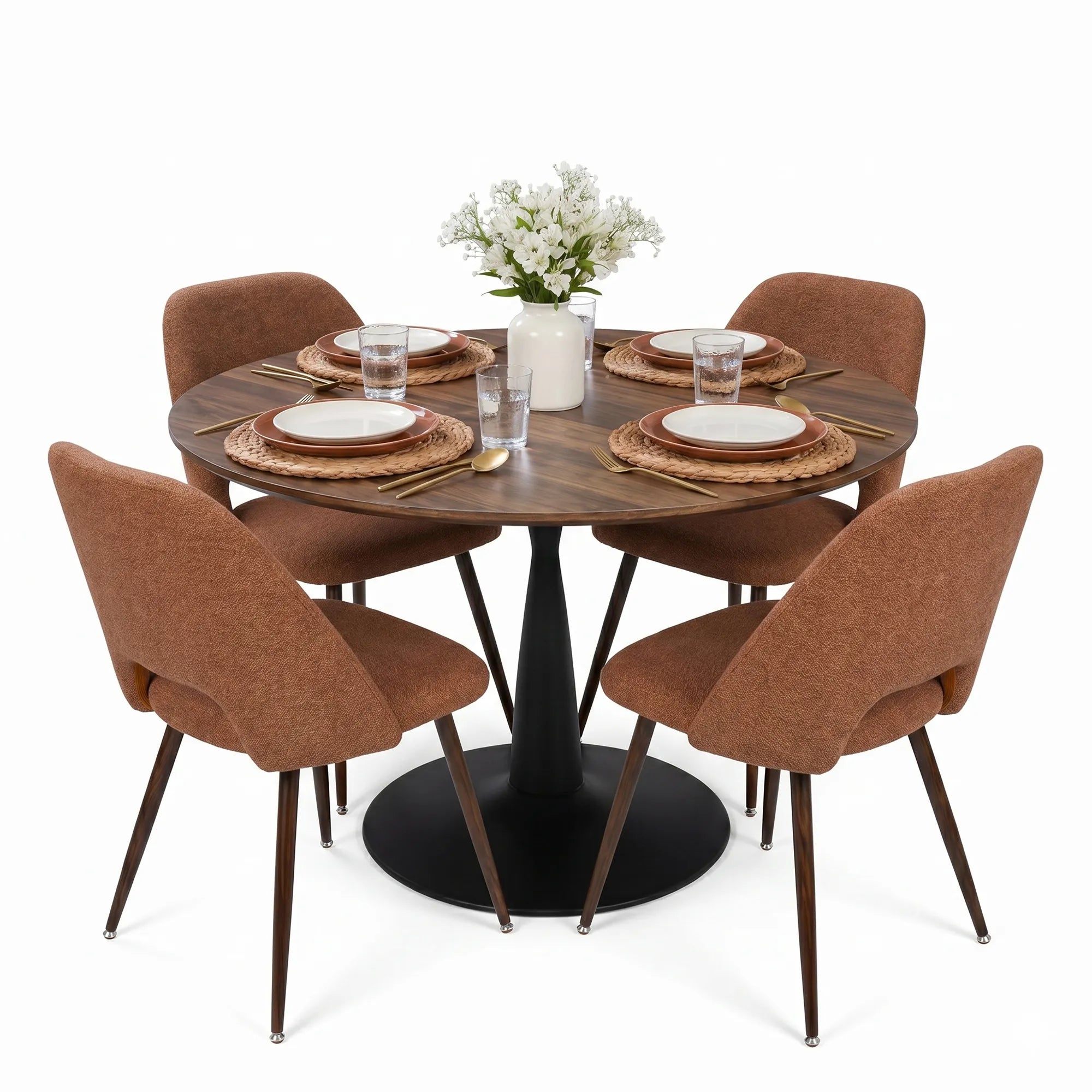 Harold & Edwin 40'' Modern Round Dining Table Set for 4 (5-Piece)