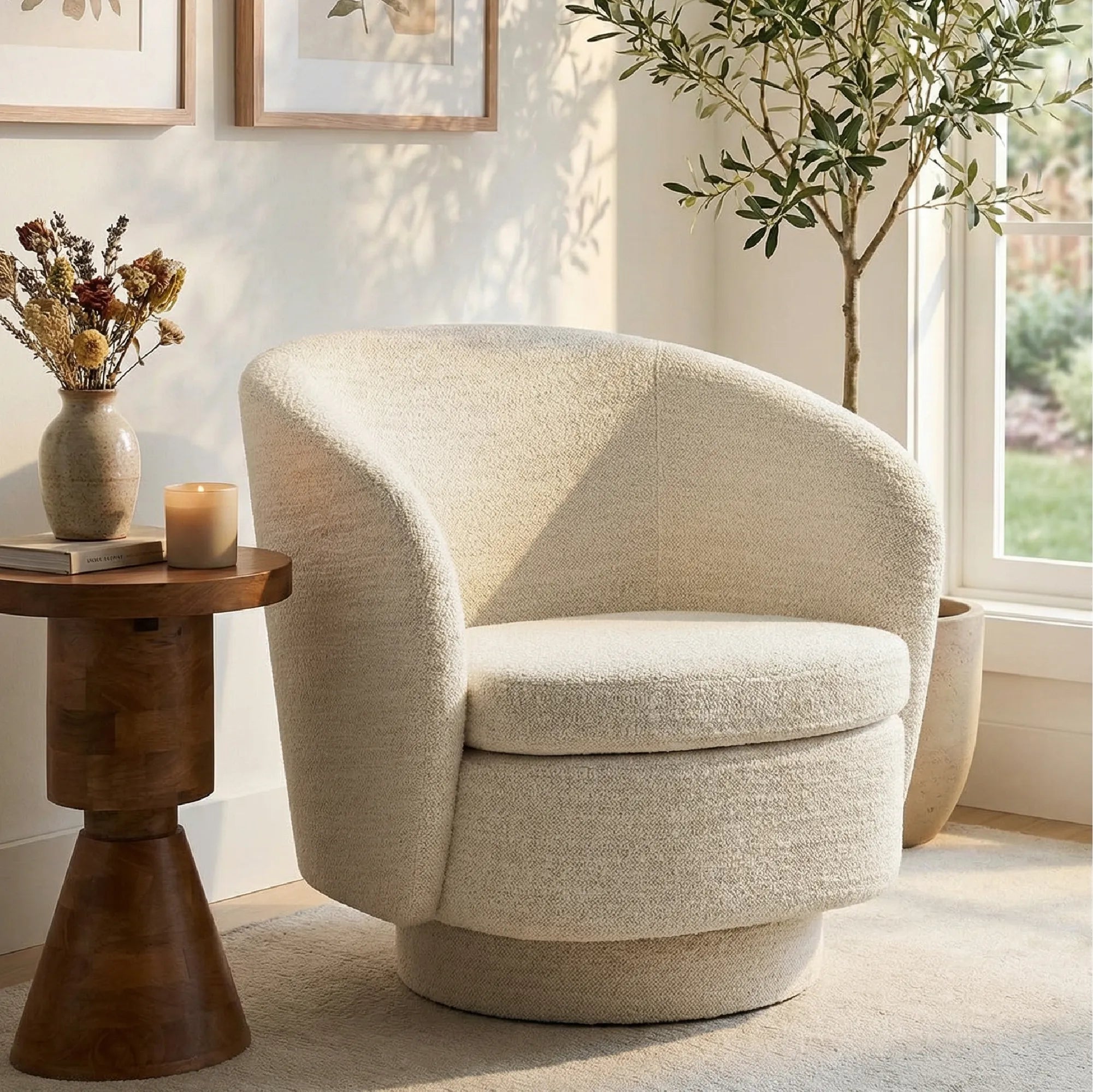 Hera Upholstered Swivel Barrel Chair (1-Piece)