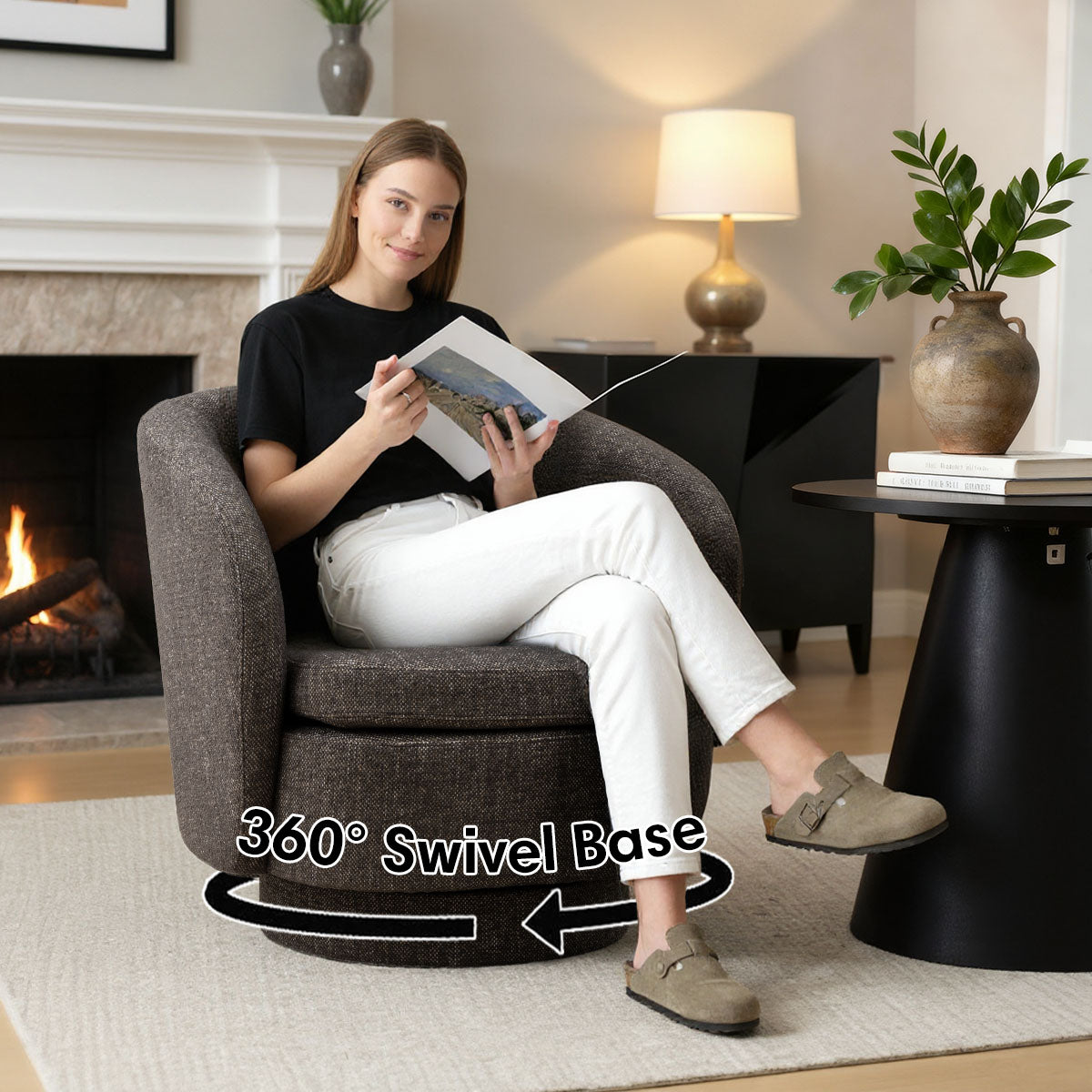 Hera Upholstered Swivel Barrel Chair (1-Piece)